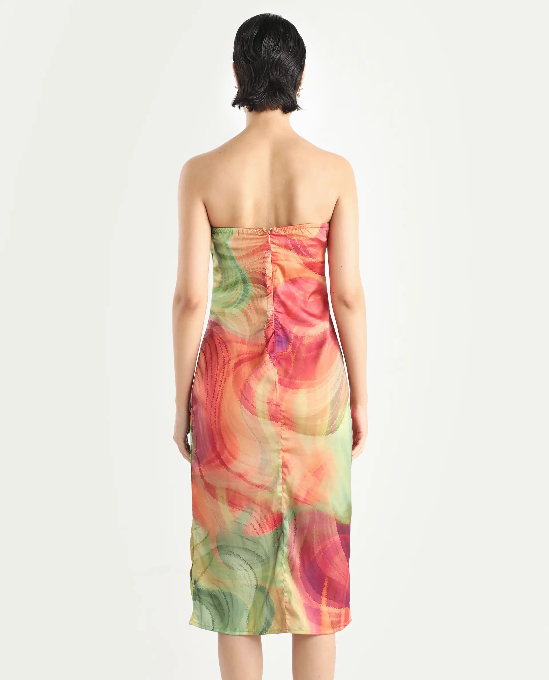 Rareism Women's Mermaid Multi Polyester Shoulder Strap Abstract Print Sleeveless Midi Bodycon Dress - Image 7