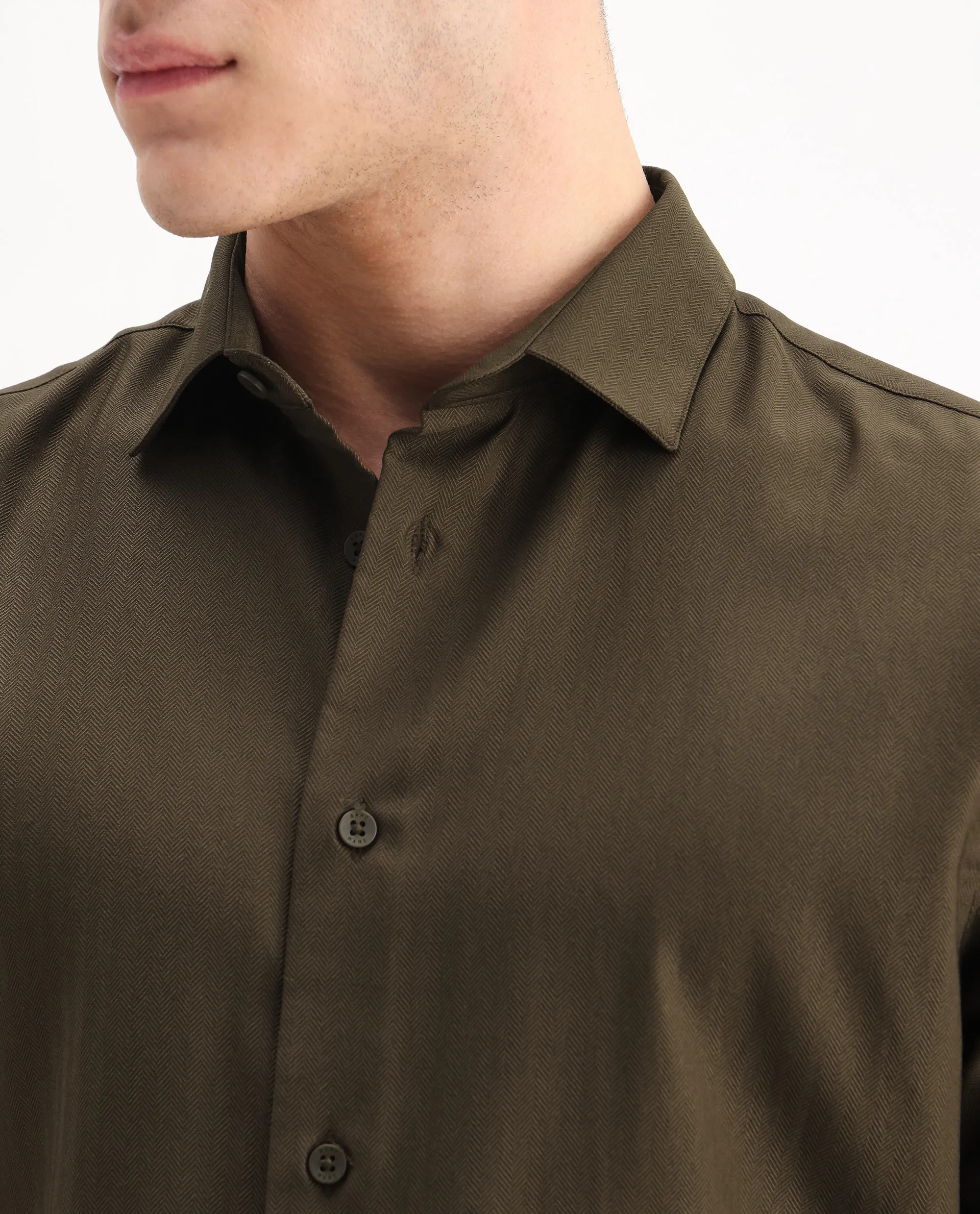 Rare Rabbit Men's Mero-25 Dark Olive Viscose Blend Striped Print Regular Fit Full Sleeve Collared Shirt - Image 3