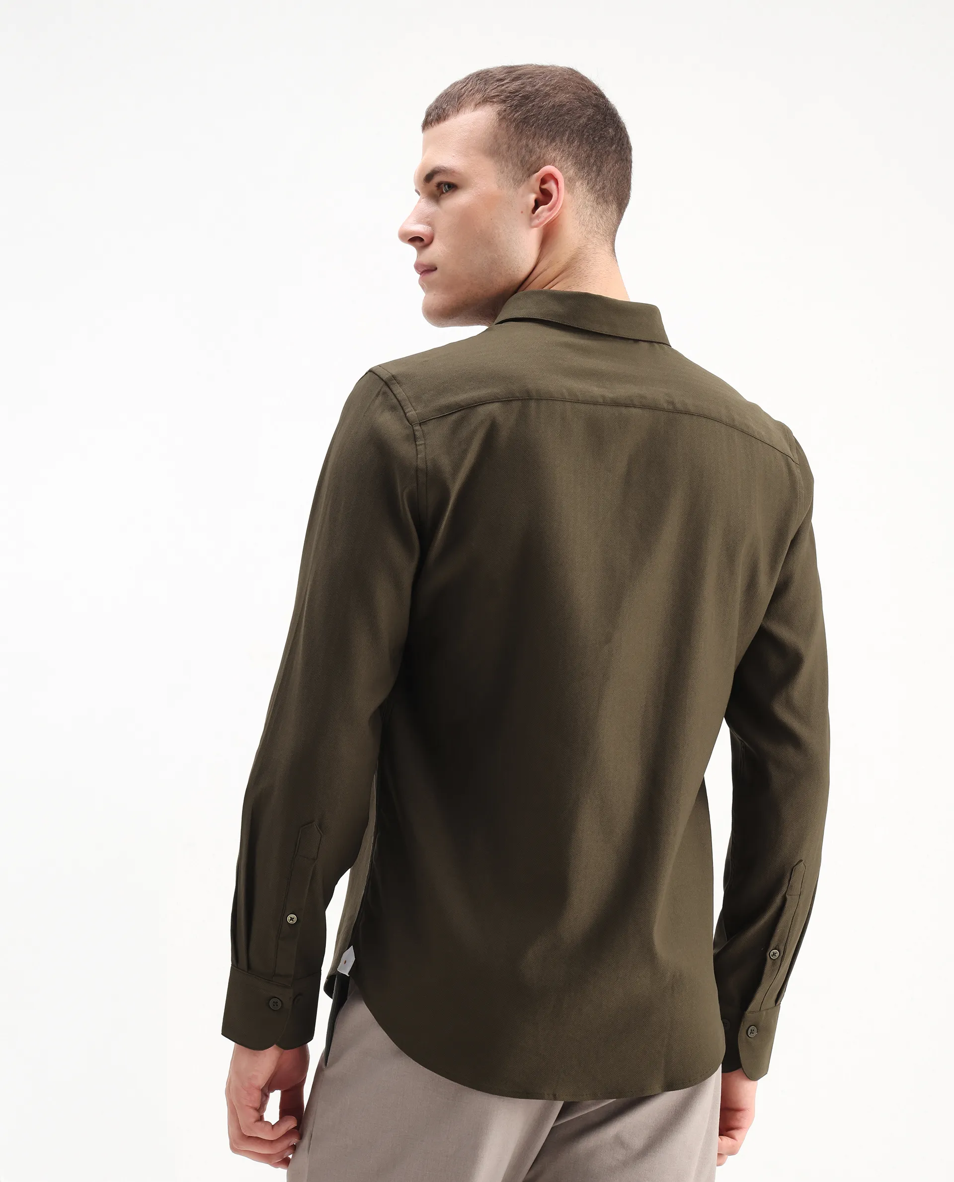 Rare Rabbit Men's Mero-25 Dark Olive Viscose Blend Striped Print Regular Fit Full Sleeve Collared Shirt - Image 7