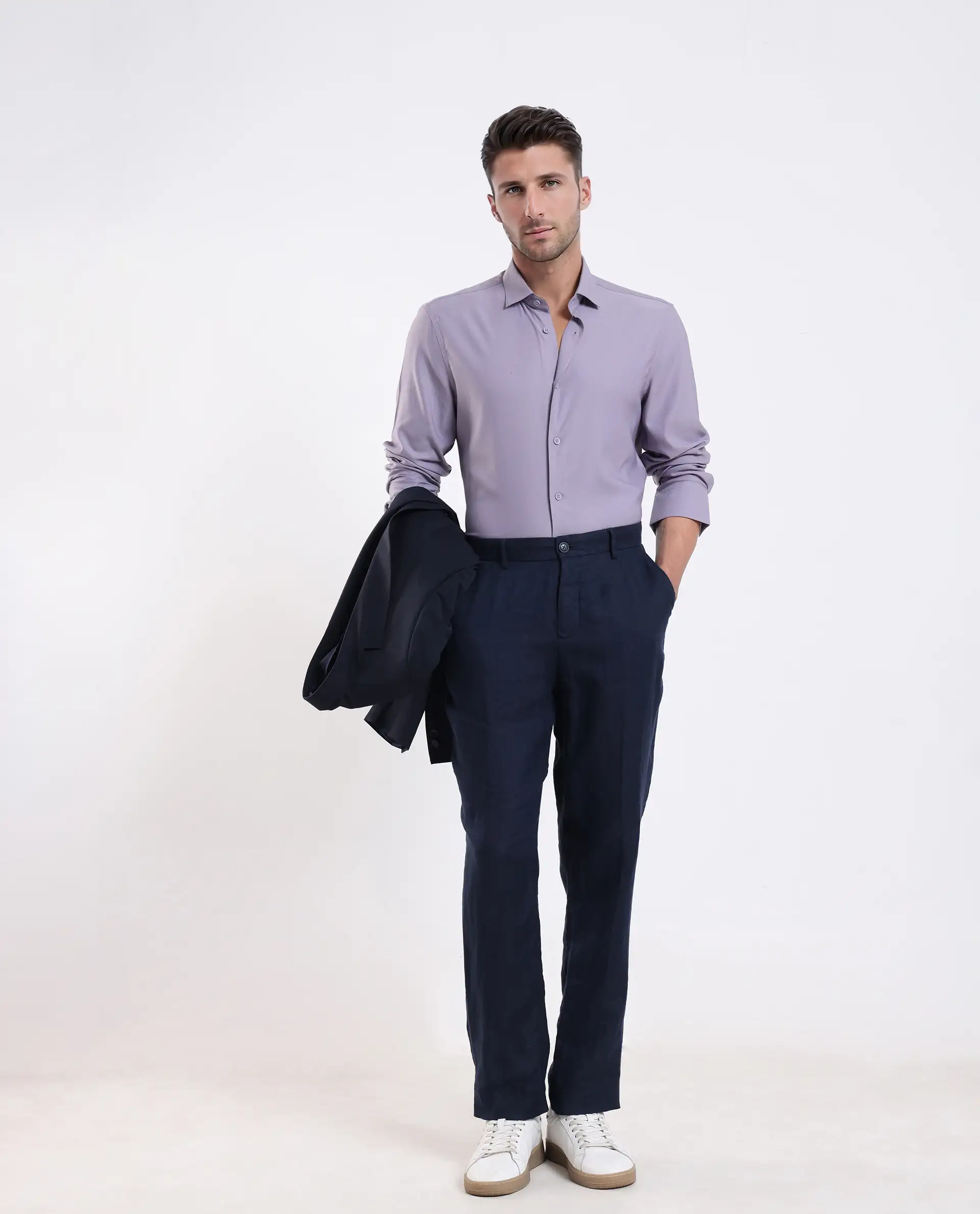 Rare Rabbit Men's Mero-25 Light Purple Viscose Blend Striped Print Regular Fit Full Sleeve Collared Shirt - Image 2