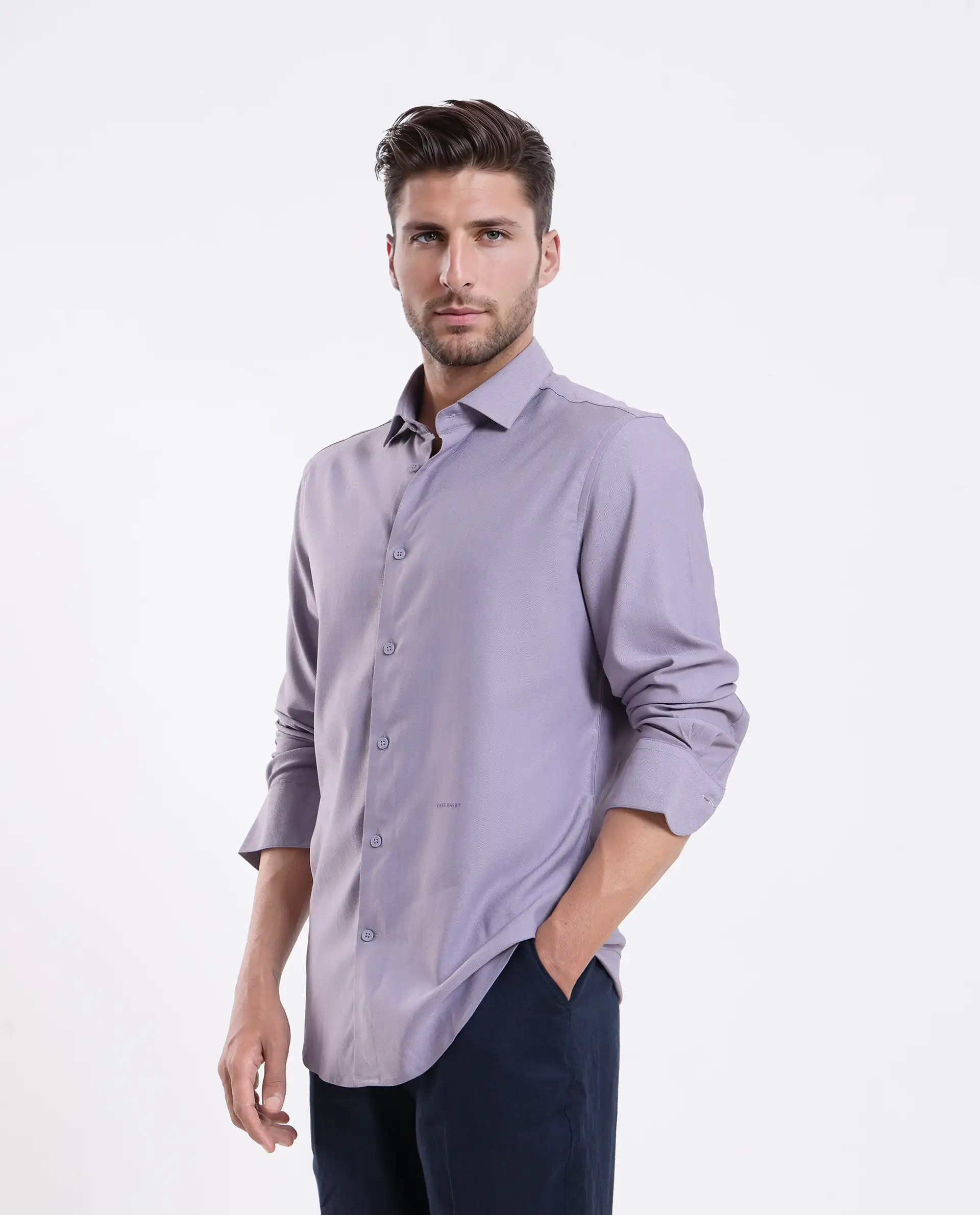 Rare Rabbit Men's Mero-25 Light Purple Viscose Blend Striped Print Regular Fit Full Sleeve Collared Shirt - Image 6
