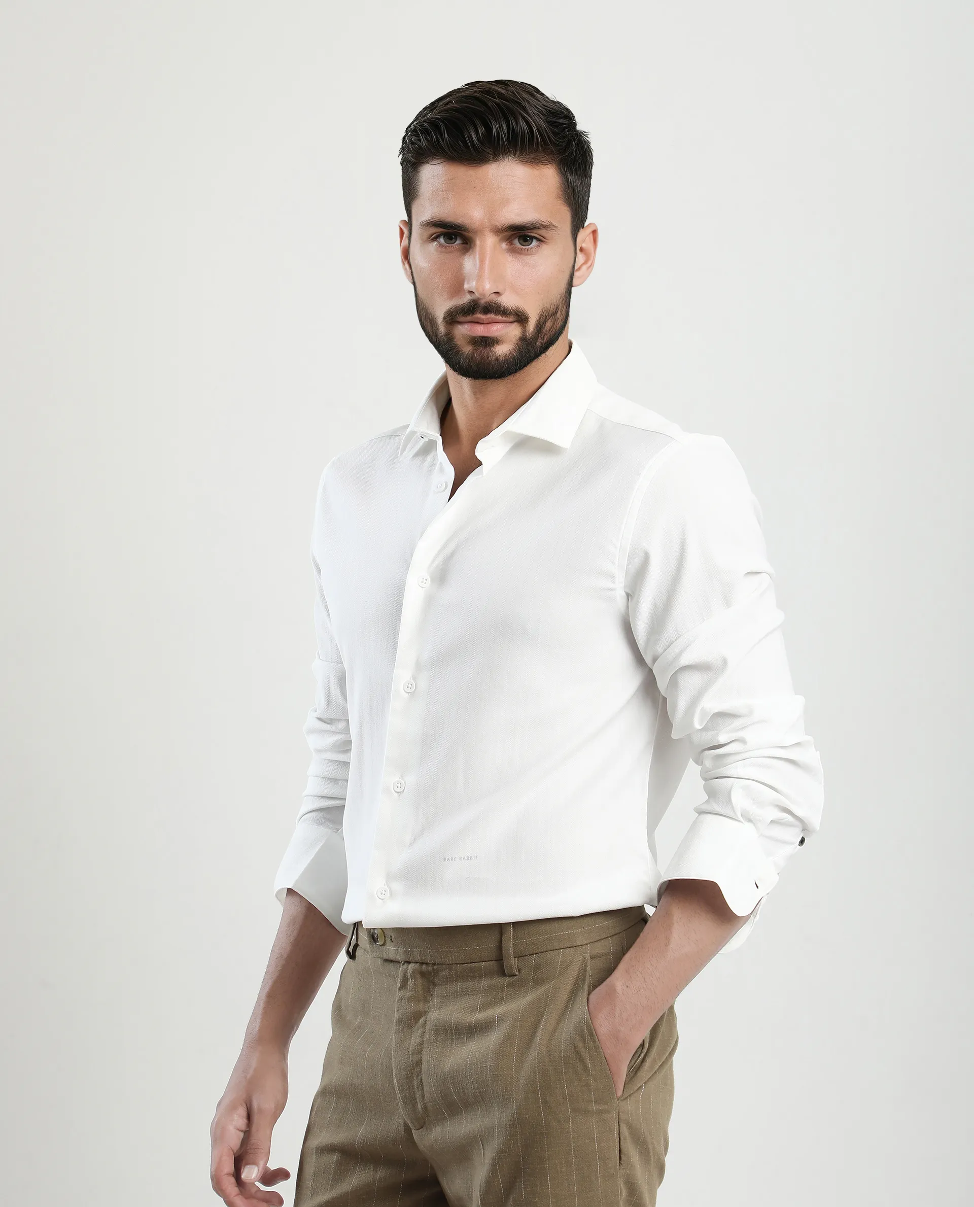 Rare Rabbit Men's Mero-25 White Viscose Blend Striped Print Regular Fit Full Sleeve Collared Shirt - Image 4