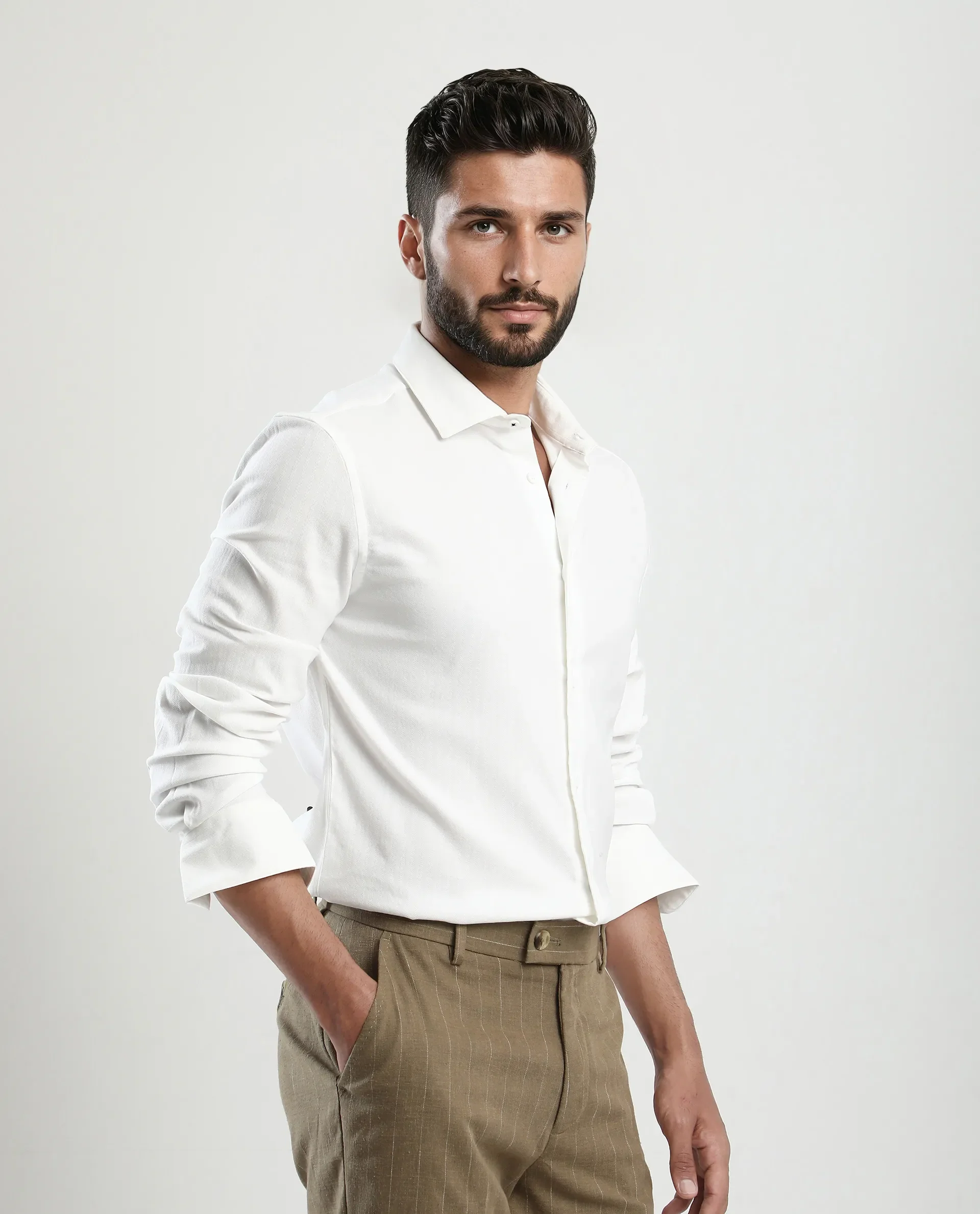 Rare Rabbit Men's Mero-25 White Viscose Blend Striped Print Regular Fit Full Sleeve Collared Shirt - Image 5