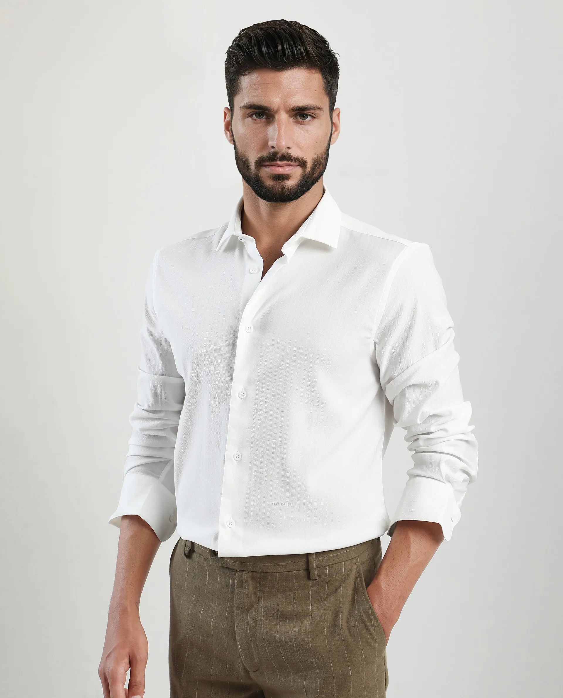 Rare Rabbit Men's Mero-25 White Viscose Blend Striped Print Regular Fit Full Sleeve Collared Shirt - Image 7
