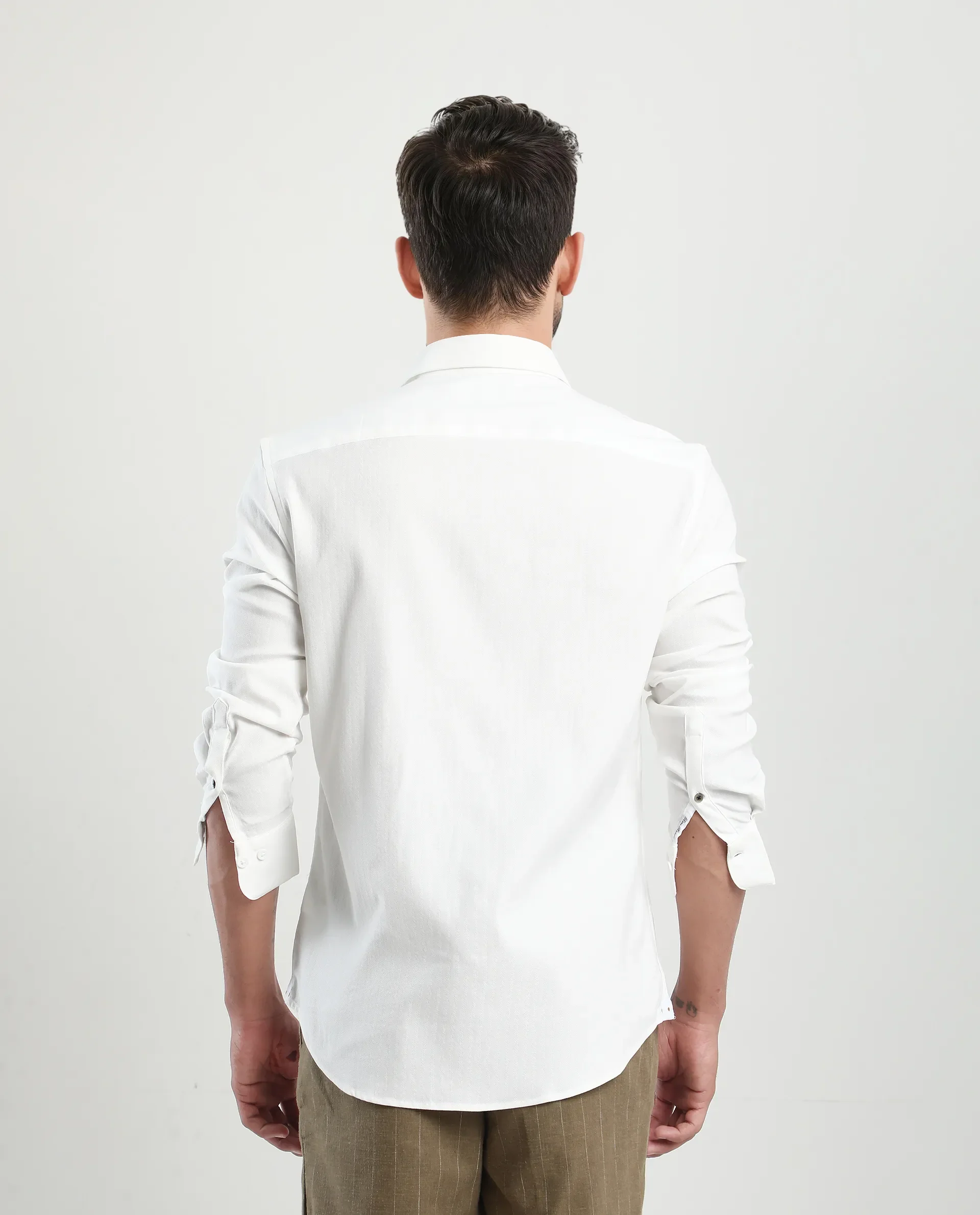 Rare Rabbit Men's Mero-25 White Viscose Blend Striped Print Regular Fit Full Sleeve Collared Shirt - Image 8