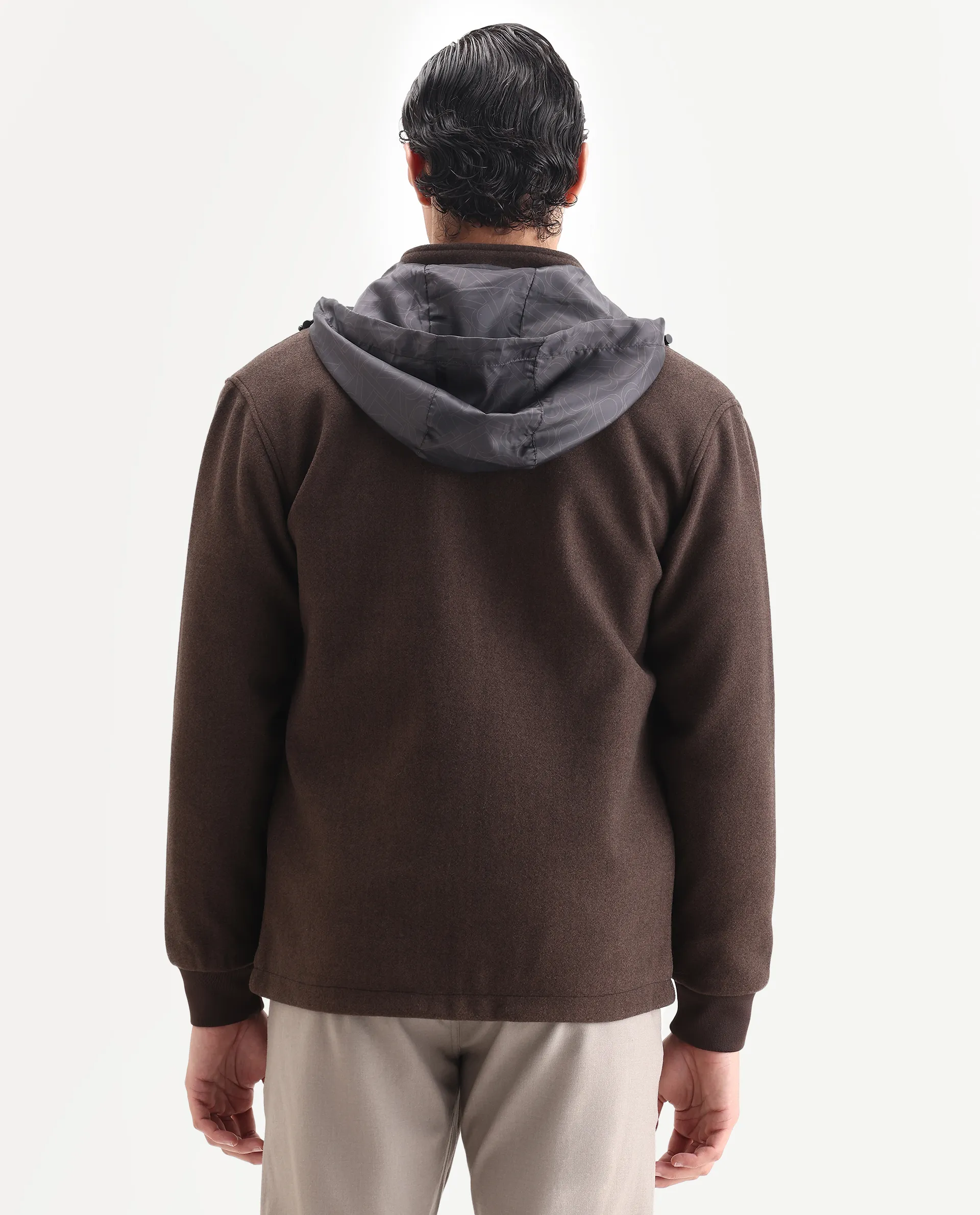 Rare Rabbit Men's Meron-25 Dark Brown Polyester Textured Relaxed Fit Full Sleeve Hooded Jacket - Image 7