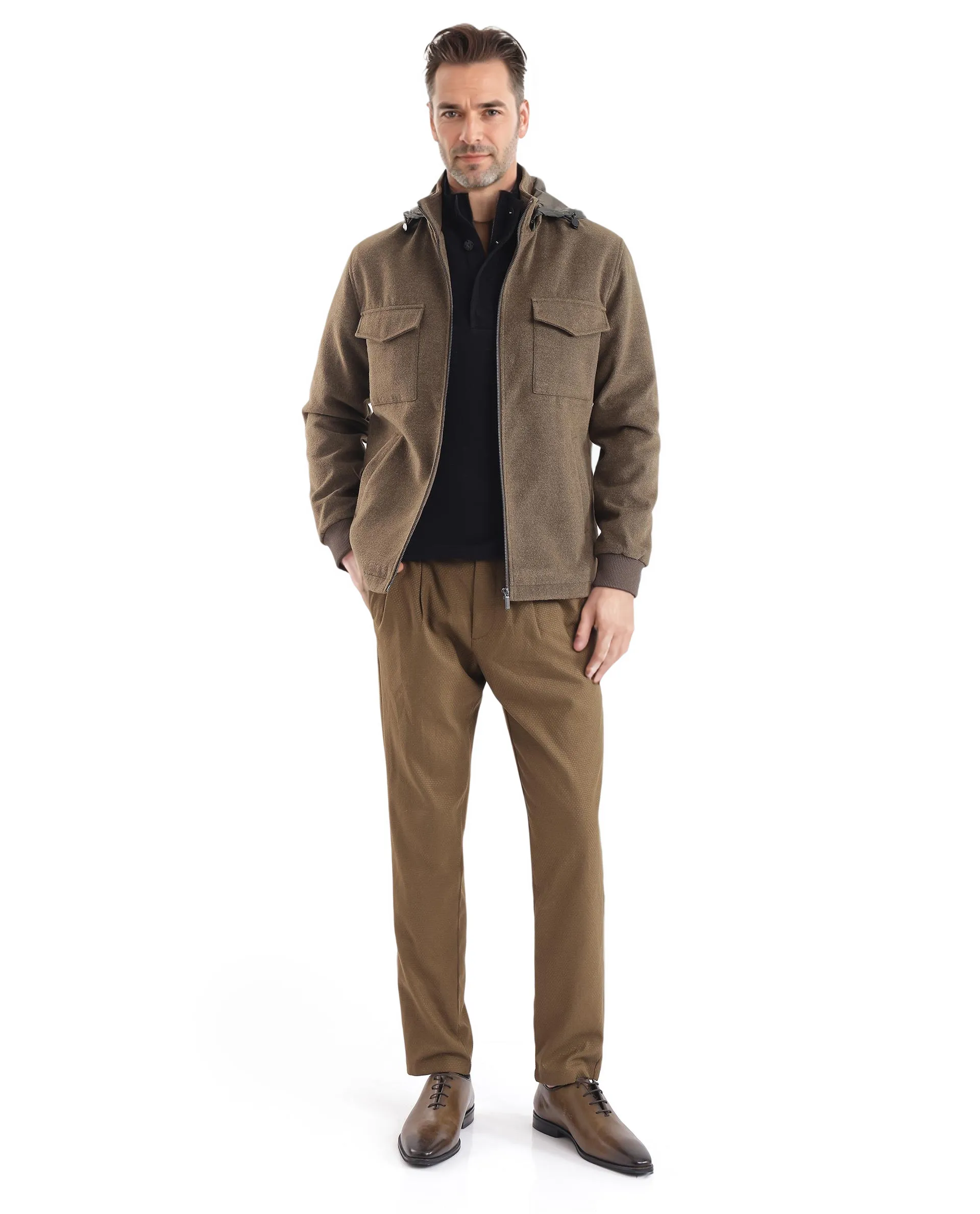 Rare Rabbit Men's Meron Olive Polyester Textured Relaxed Fit Full Sleeve Hooded Jacket - Image 2