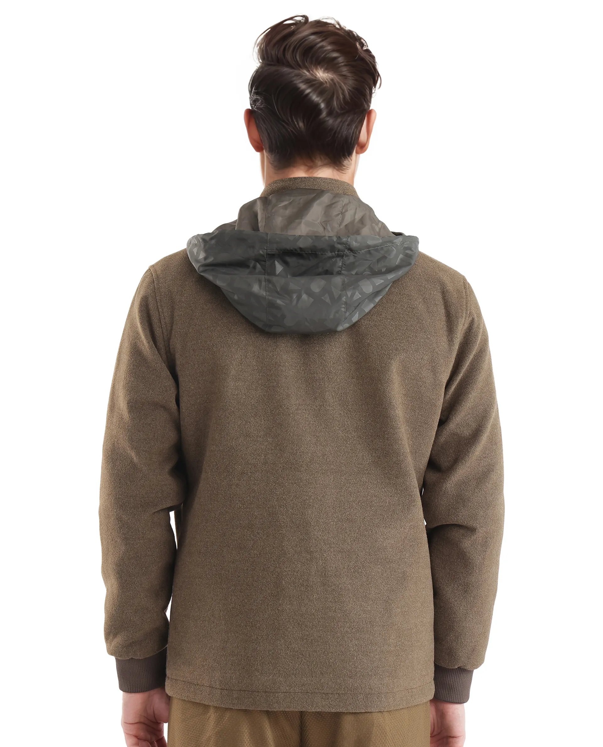 Rare Rabbit Men's Meron Olive Polyester Textured Relaxed Fit Full Sleeve Hooded Jacket - Image 4