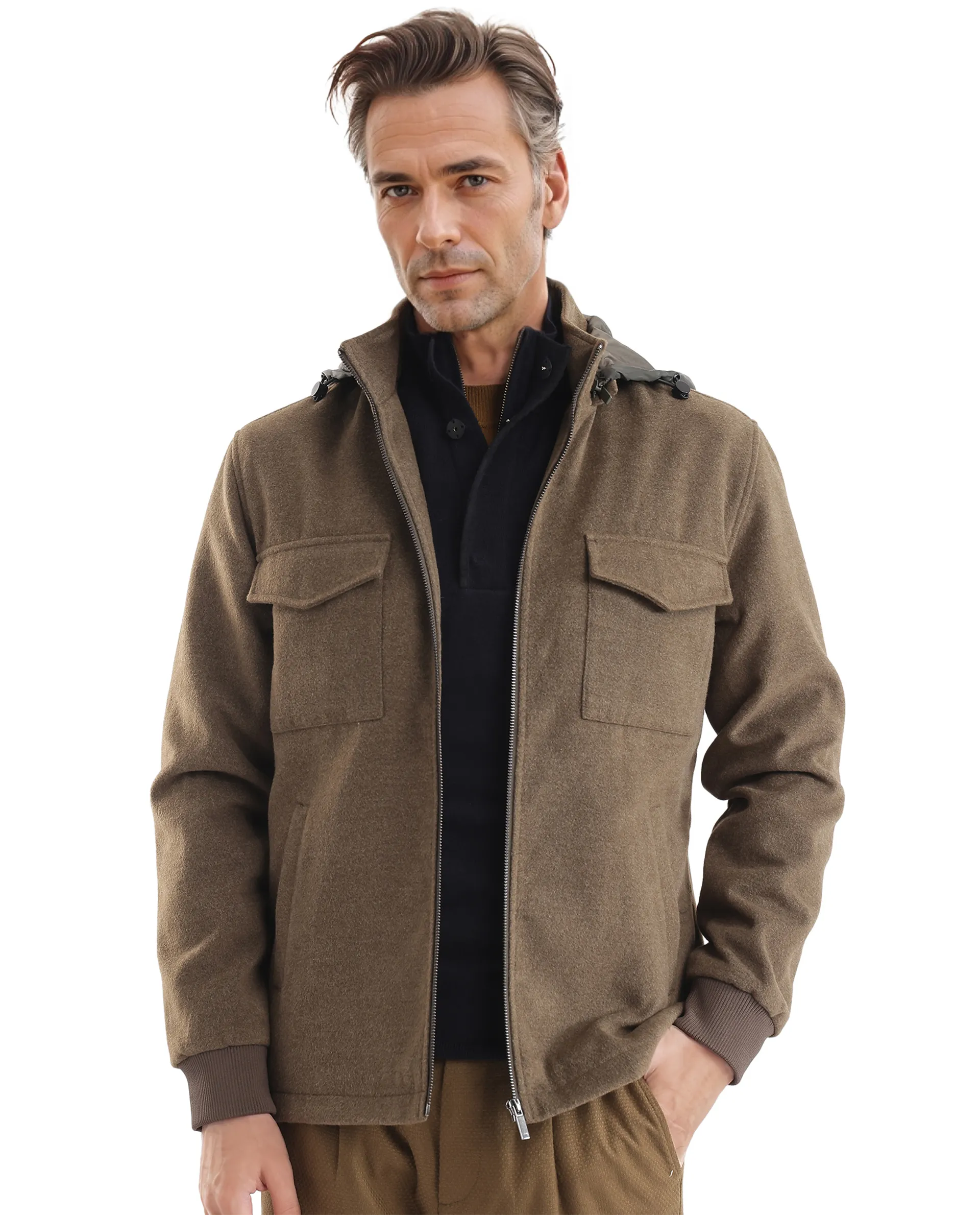 Rare Rabbit Men's Meron Olive Polyester Textured Relaxed Fit Full Sleeve Hooded Jacket - Image 5