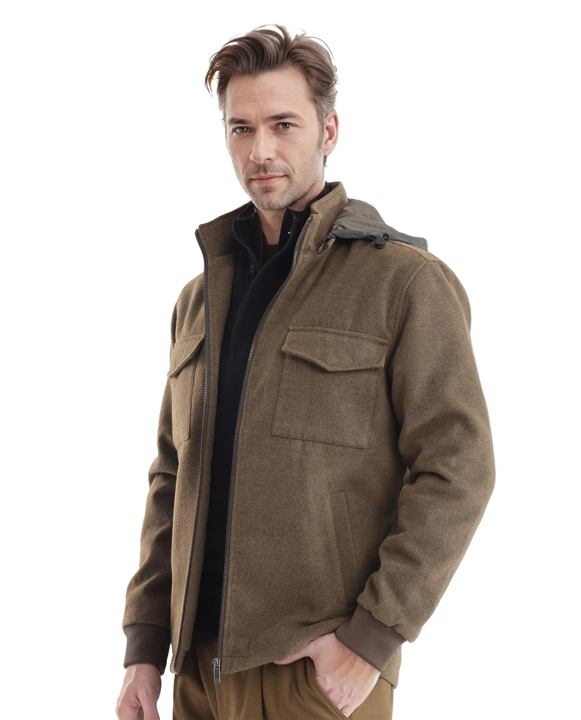 Rare Rabbit Men's Meron Olive Polyester Textured Relaxed Fit Full Sleeve Hooded Jacket - Image 6