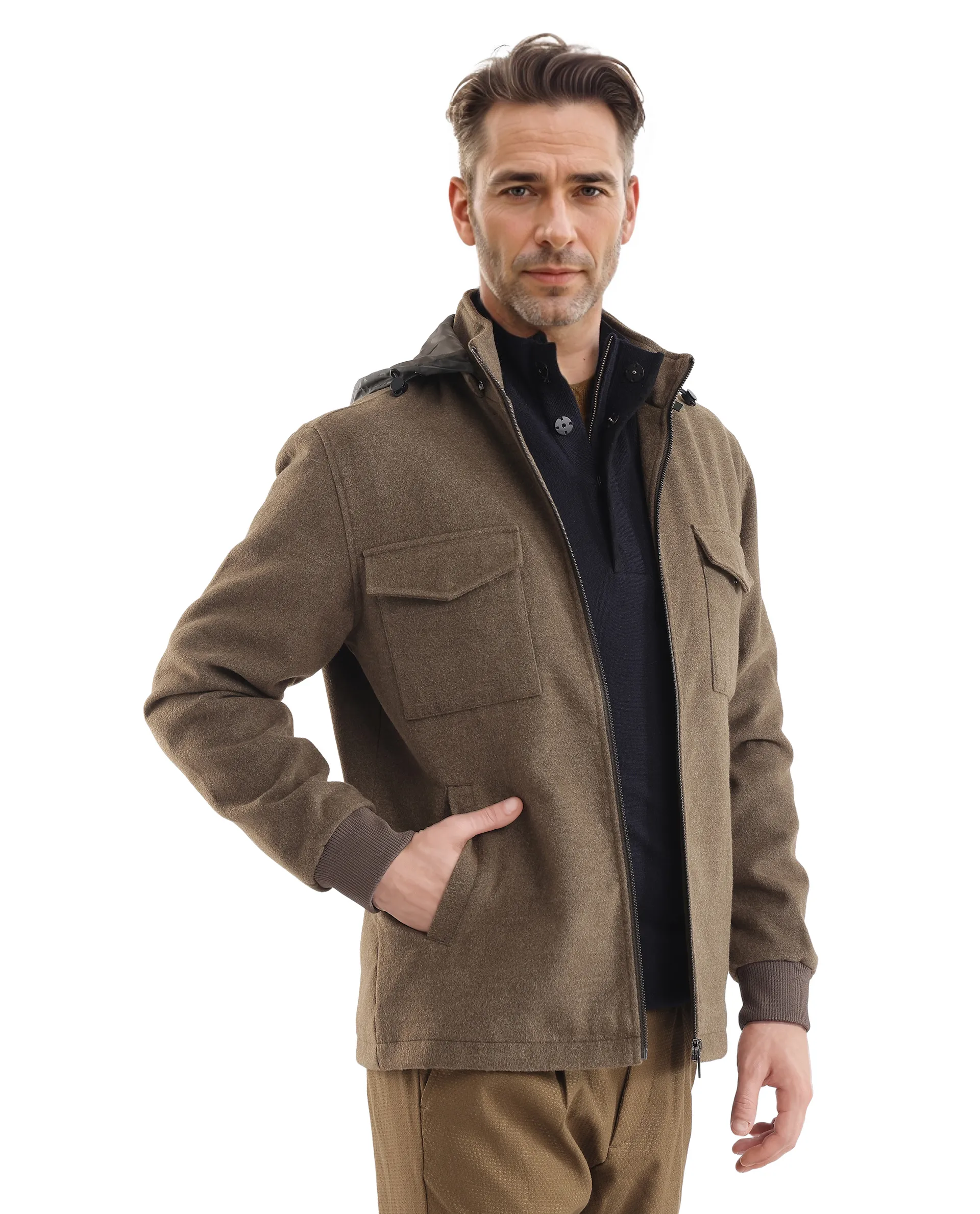 Rare Rabbit Men's Meron Olive Polyester Textured Relaxed Fit Full Sleeve Hooded Jacket - Image 7
