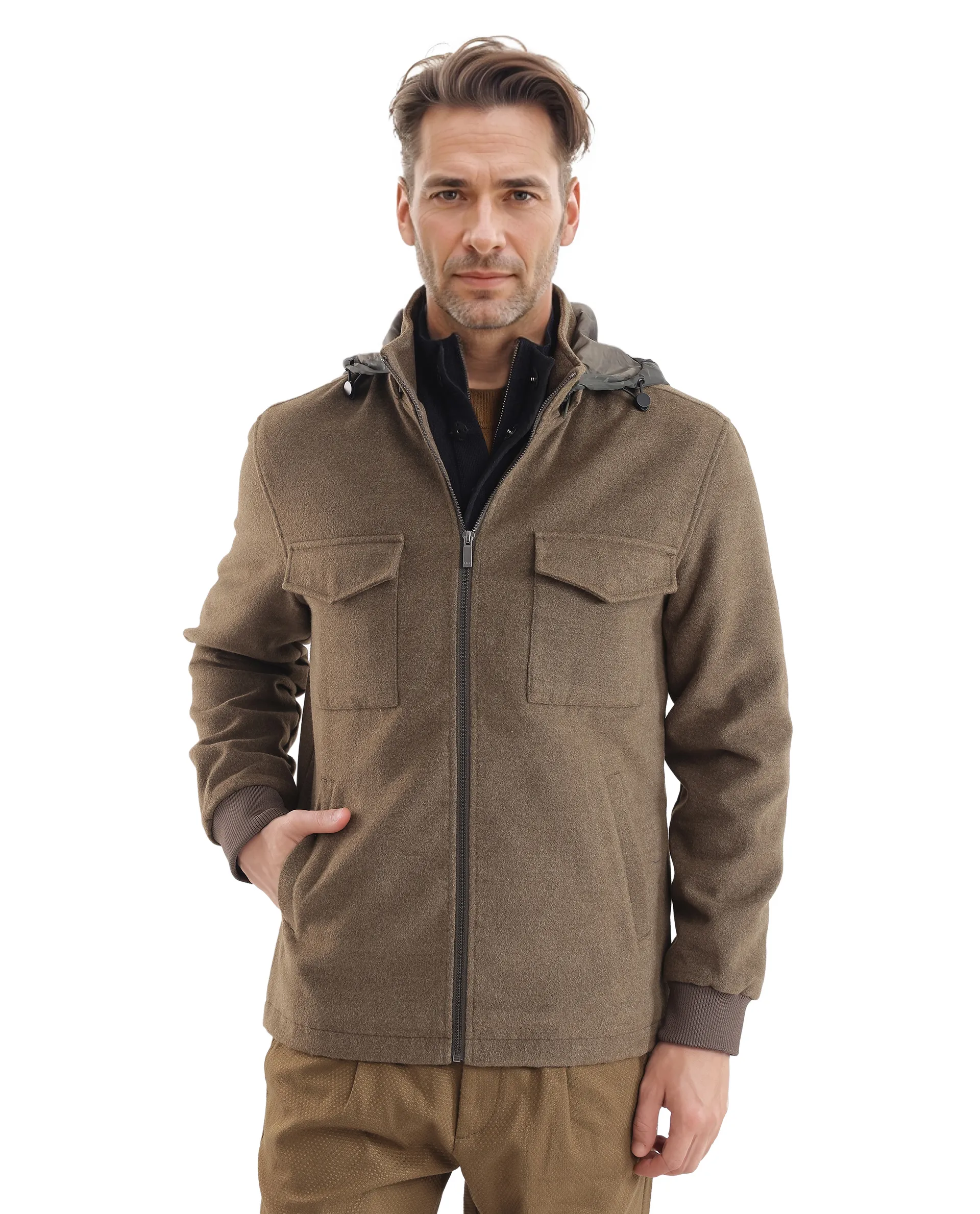 Rare Rabbit Men's Meron Olive Polyester Textured Relaxed Fit Full Sleeve Hooded Jacket - Image 9