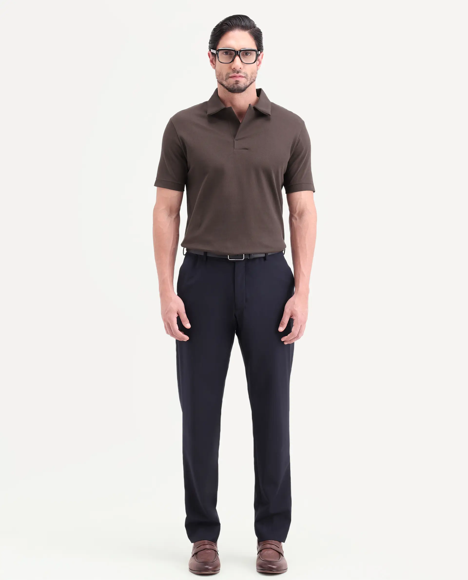 Rare Rabbit Men's Mers Brown Cotton Fabric Half Sleeve Spread Collar Regular Fit Plain Polo - Image 2