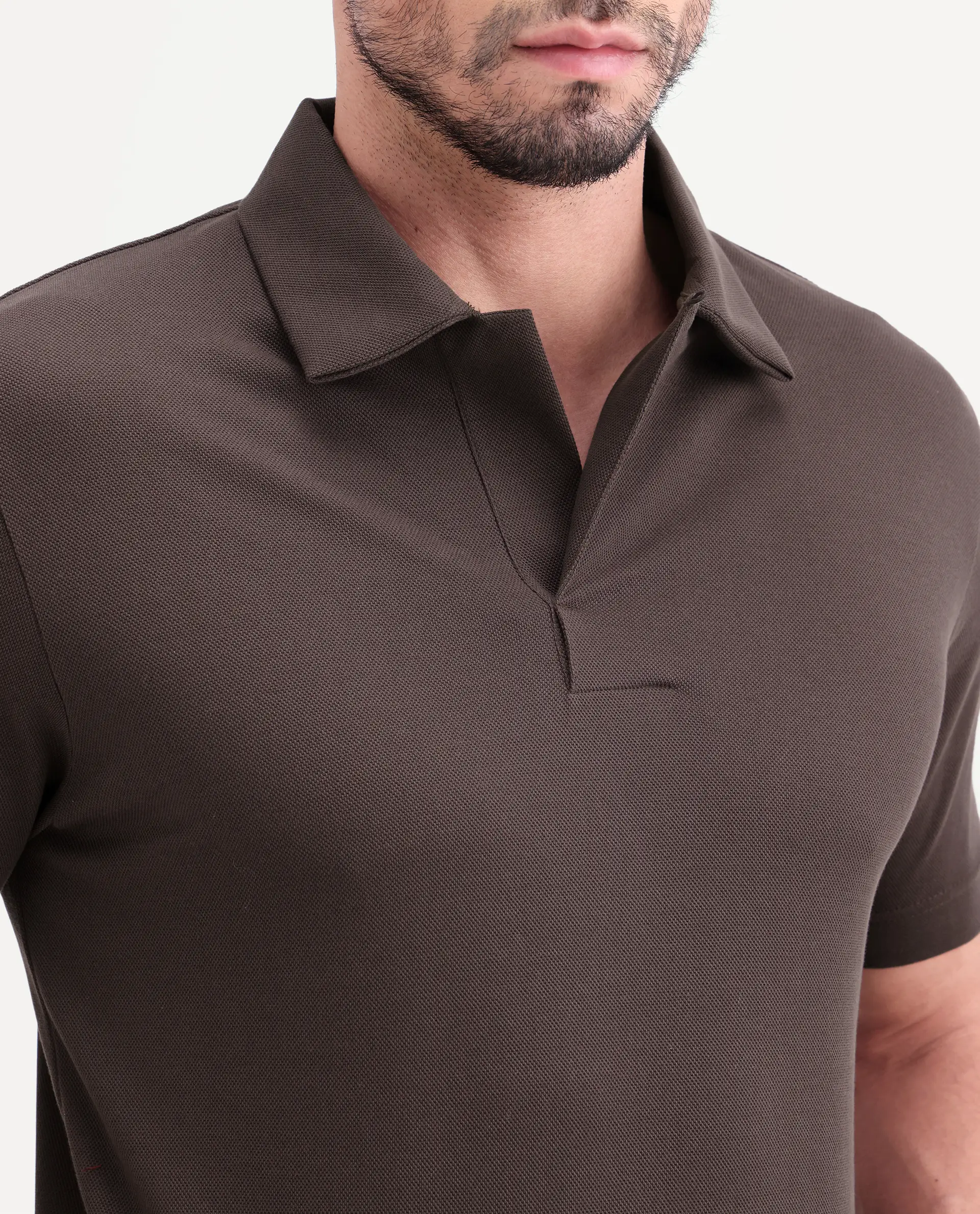 Rare Rabbit Men's Mers Brown Cotton Fabric Half Sleeve Spread Collar Regular Fit Plain Polo - Image 3