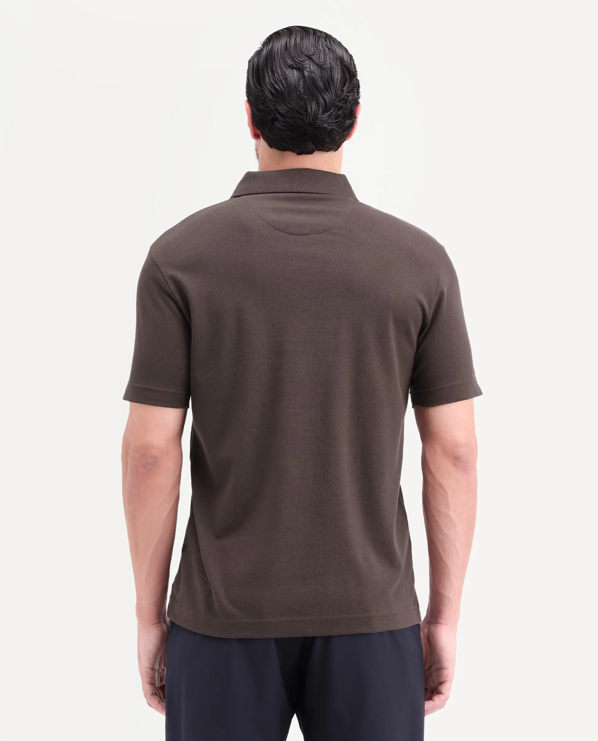 Rare Rabbit Men's Mers Brown Cotton Fabric Half Sleeve Spread Collar Regular Fit Plain Polo - Image 7
