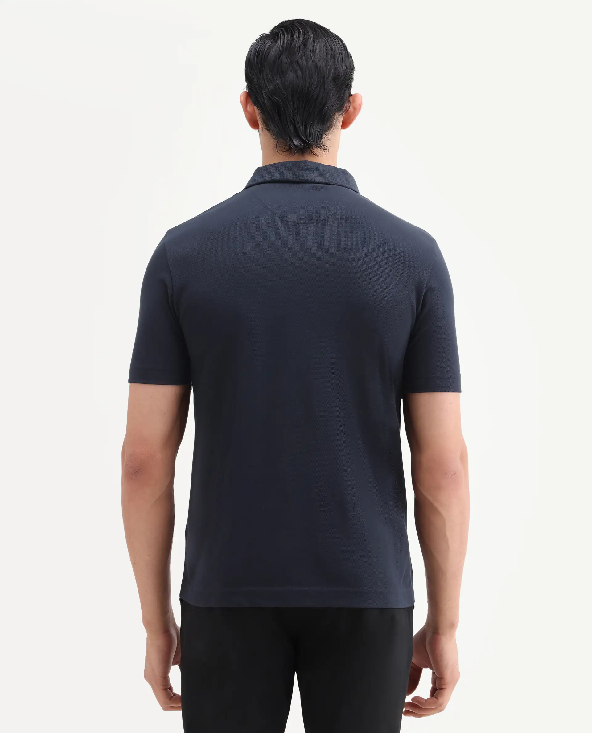 Rare Rabbit Men's Mers Dark Navy Cotton Fabric Half Sleeve Spread Collar Regular Fit Plain Polo - Image 7