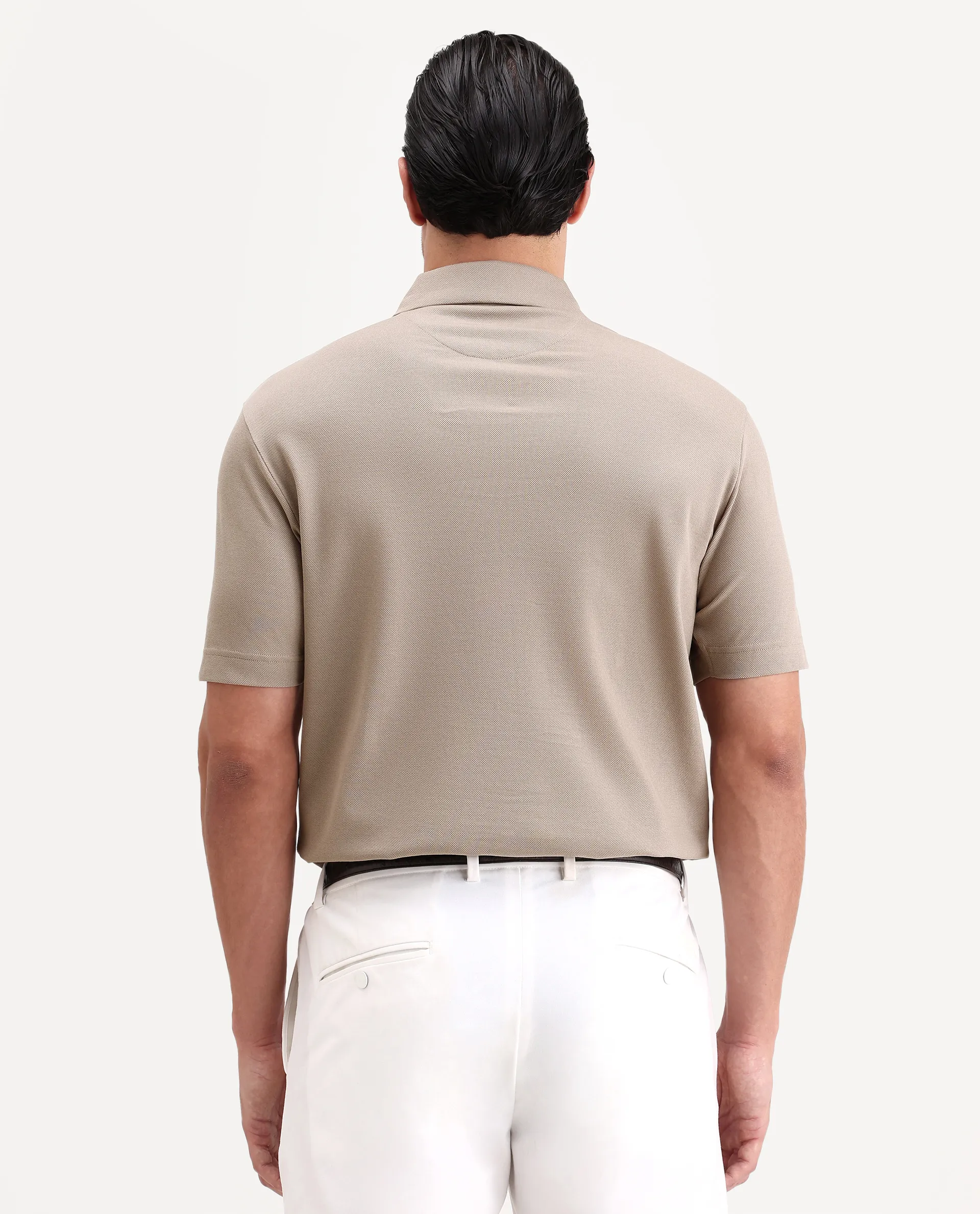 Rare Rabbit Men's Mers Dusky Beige Cotton Fabric Half Sleeve Spread Collar Regular Fit Plain Polo - Image 7