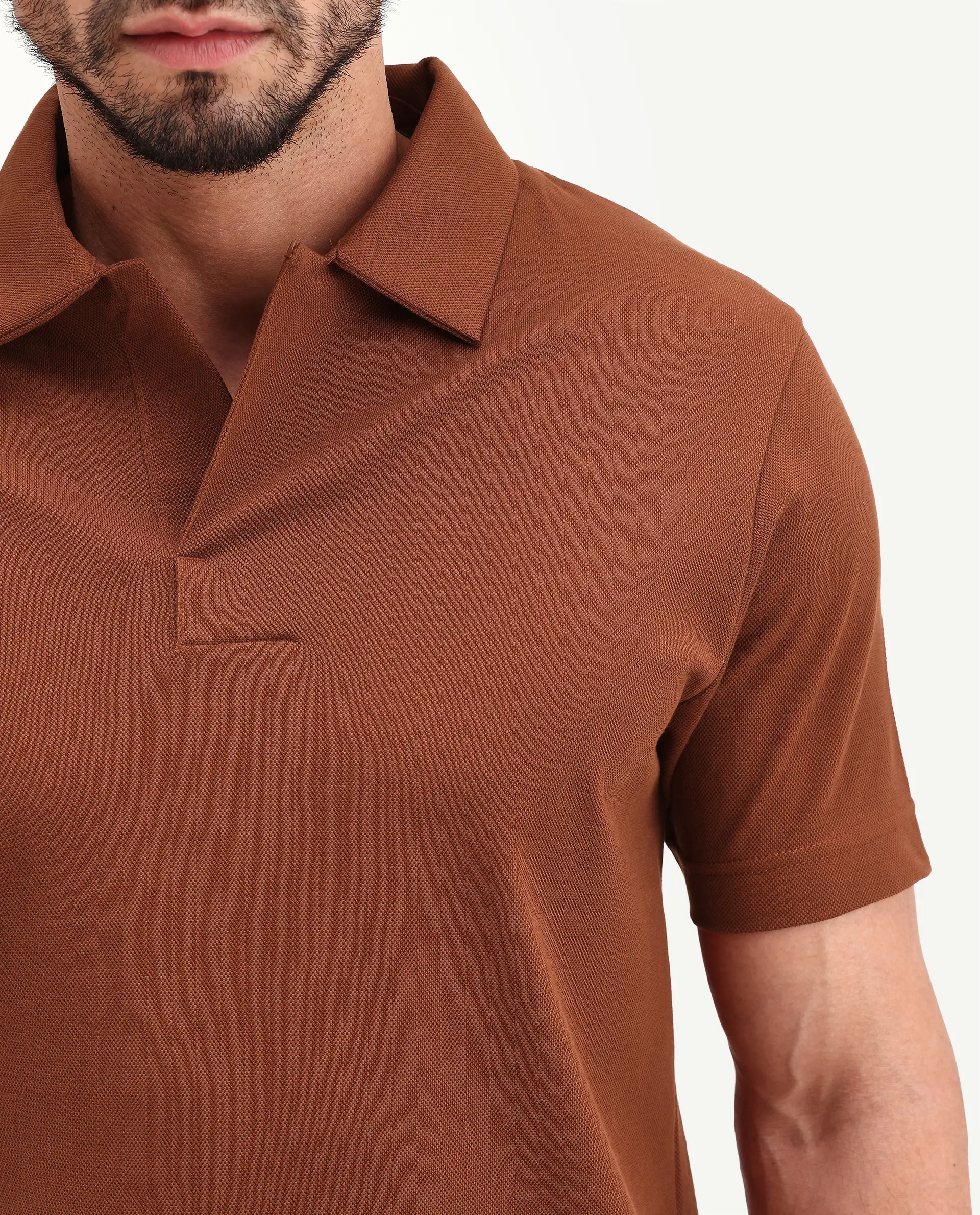 Rare Rabbit Men's Mers Rust Cotton Fabric Half Sleeve Spread Collar Regular Fit Plain Polo - Image 7