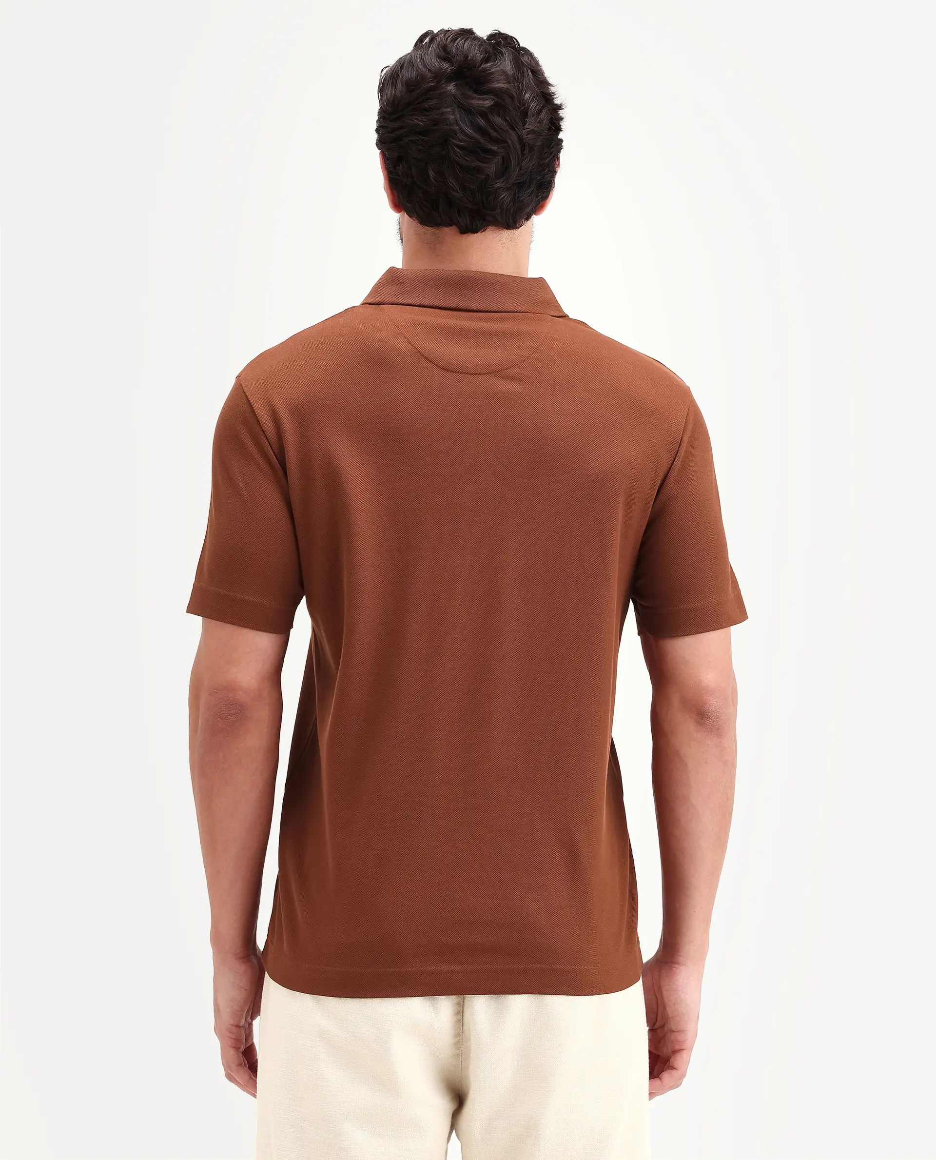 Rare Rabbit Men's Mers Rust Cotton Fabric Half Sleeve Spread Collar Regular Fit Plain Polo - Image 8