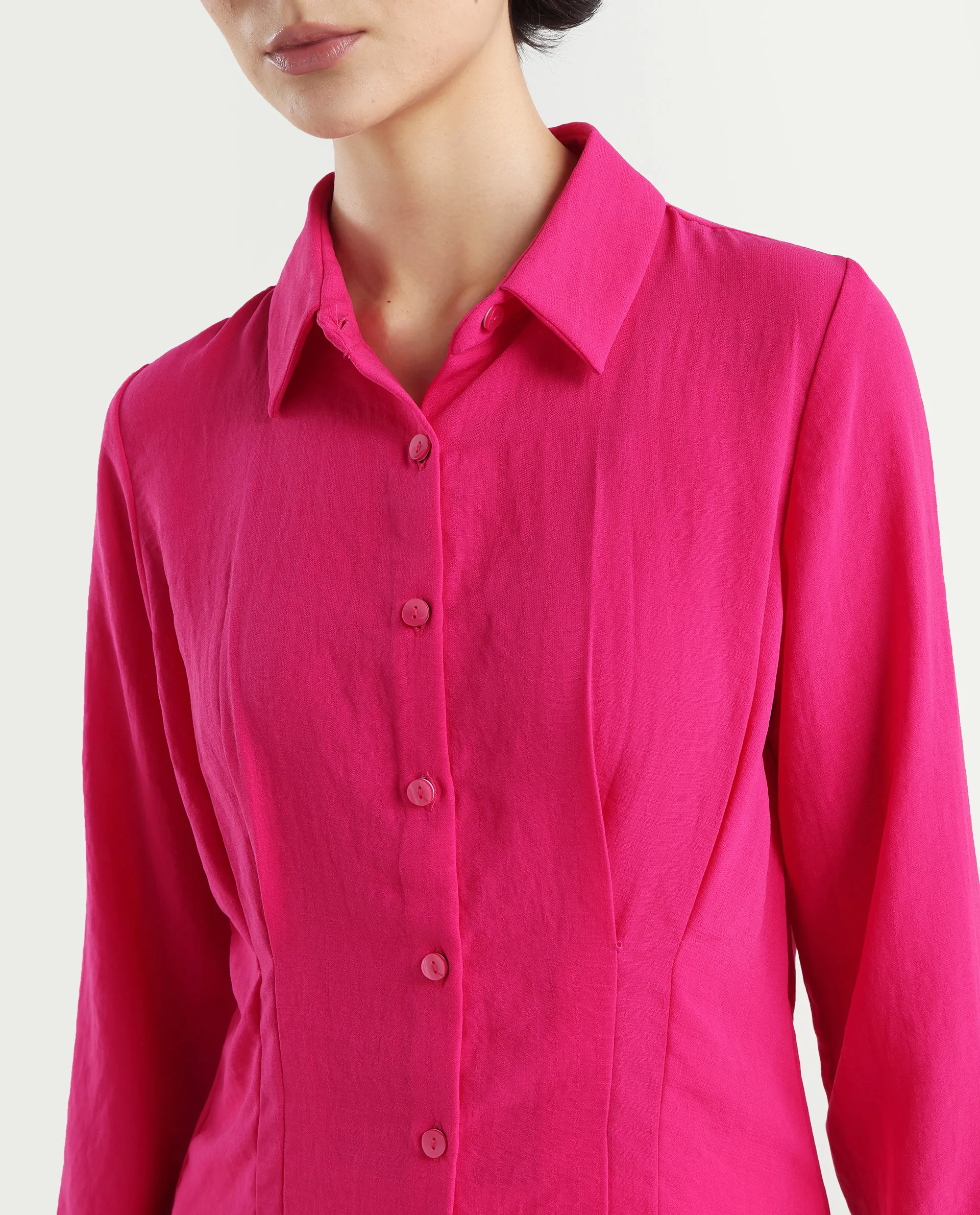 Rareism Women's Mersin Pink Polyester Spread Collar Plain Cuffed Sleeve Regular Fit Top - Image 4