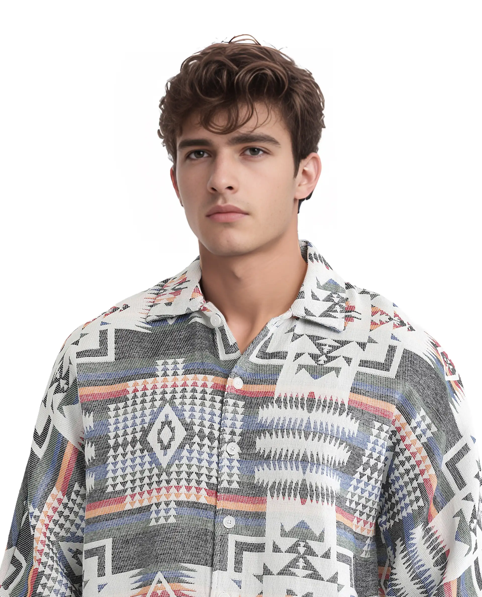 Rare Rabbit Men's Merton White Cotton Jacquard Boxy Fit Half Sleeve Collared Shirt - Image 3