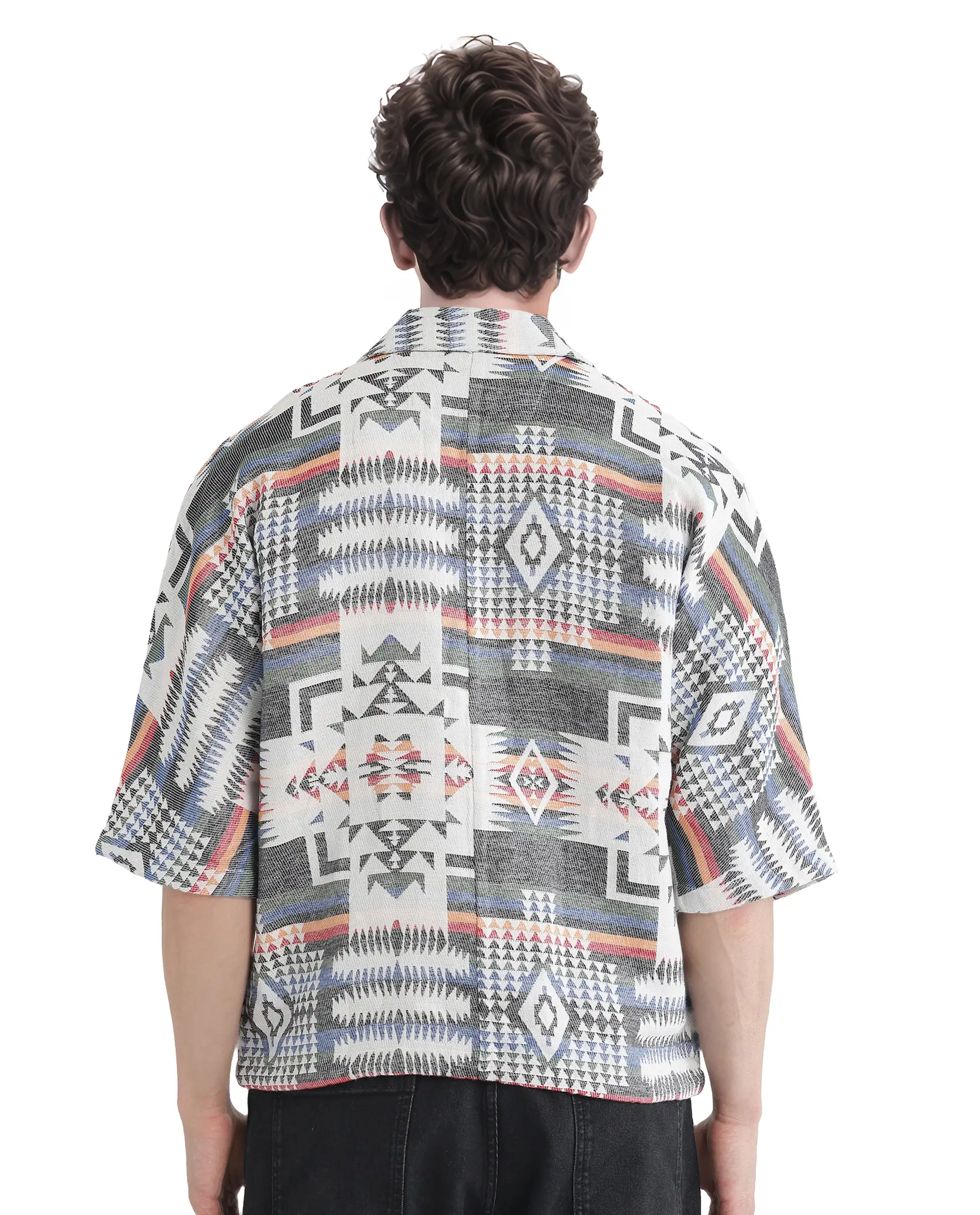 Rare Rabbit Men's Merton White Cotton Jacquard Boxy Fit Half Sleeve Collared Shirt - Image 5