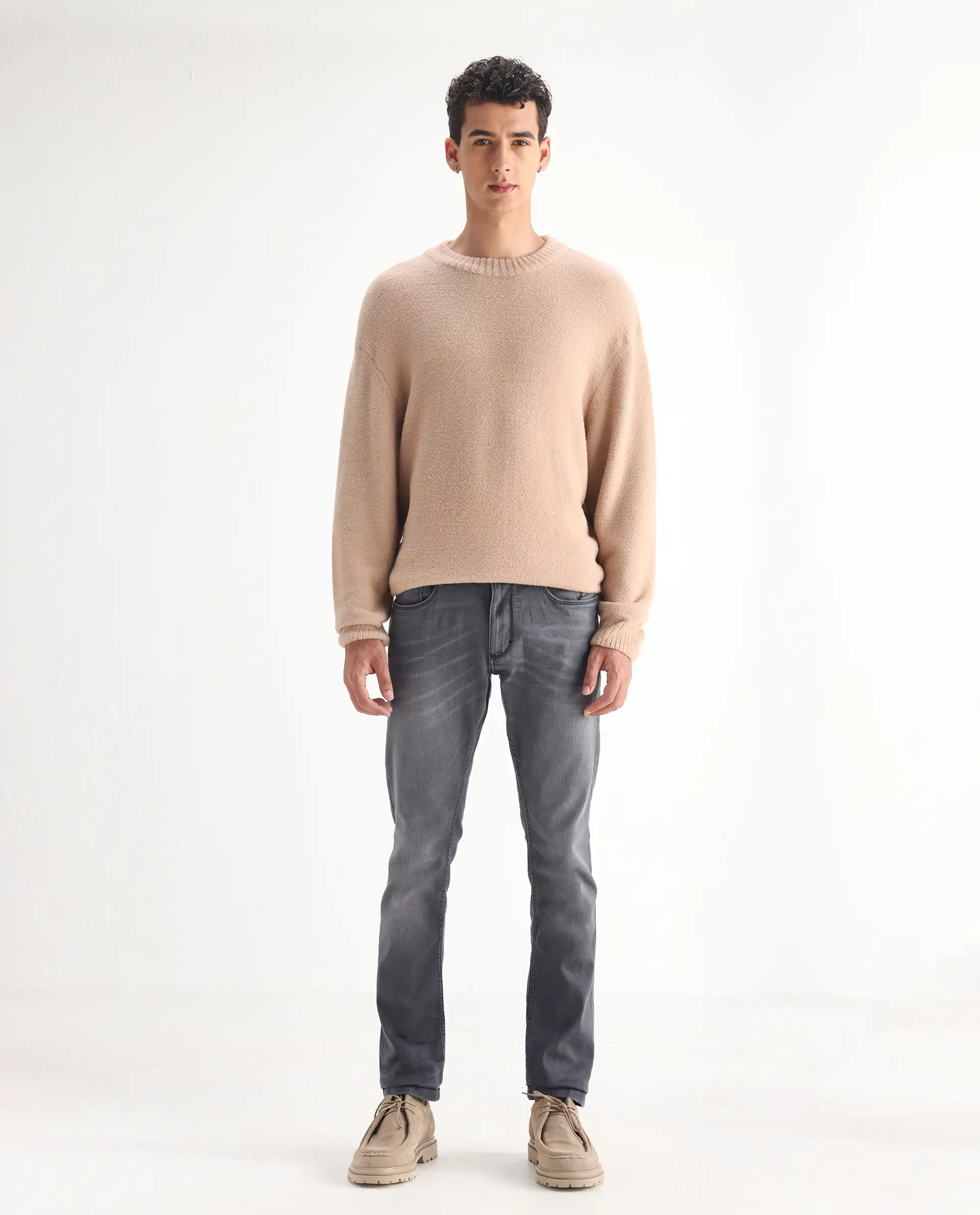 Rare Rabbit Men's Mesa Grey Cotton Blend Plain Hawk Slim Fit Jeans - Image 3