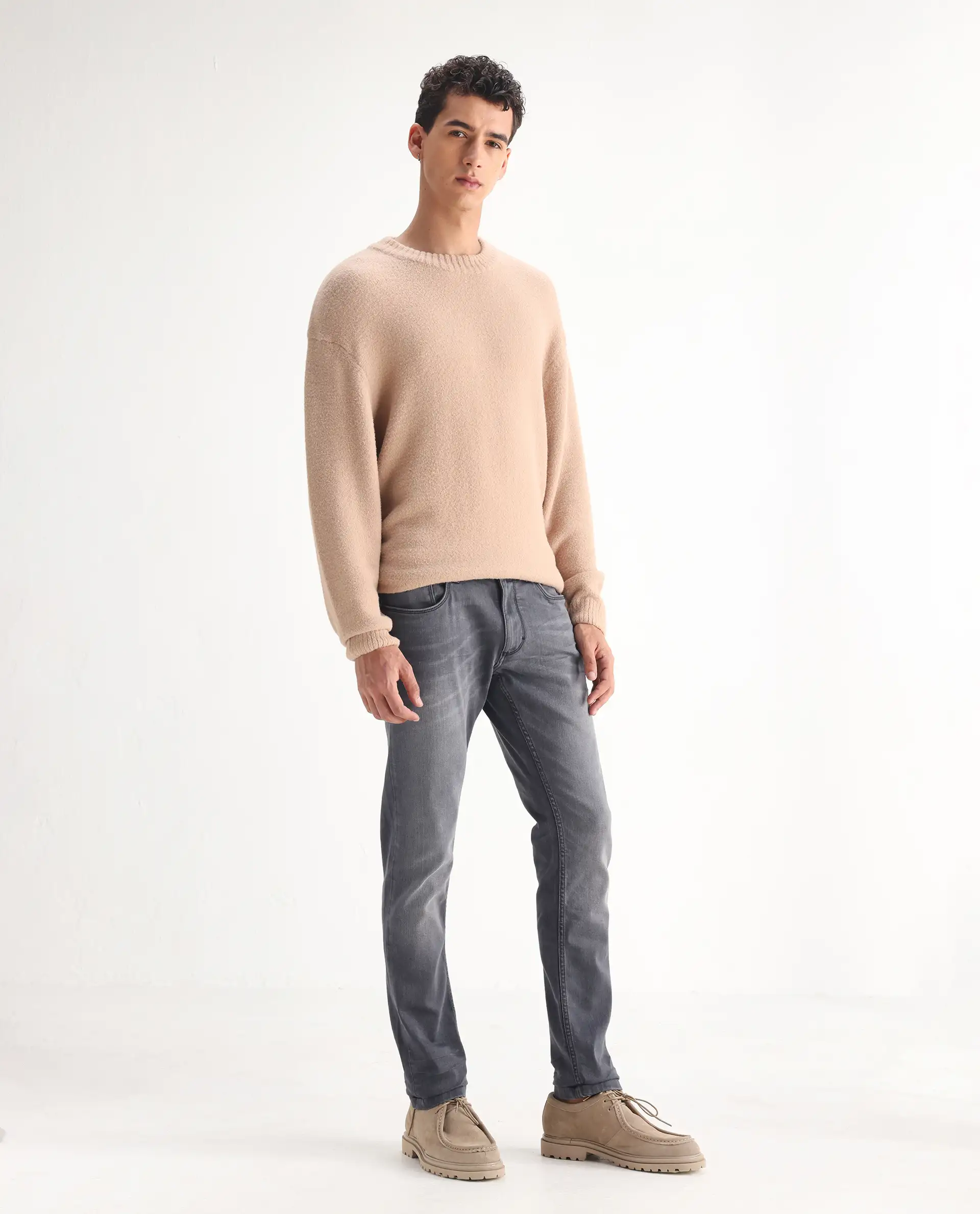 Rare Rabbit Men's Mesa Grey Cotton Blend Plain Hawk Slim Fit Jeans - Image 5