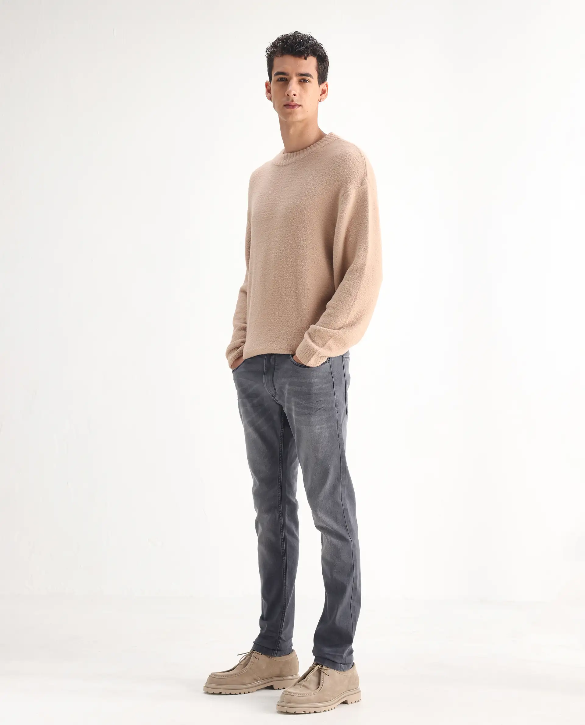 Rare Rabbit Men's Mesa Grey Cotton Blend Plain Hawk Slim Fit Jeans - Image 7