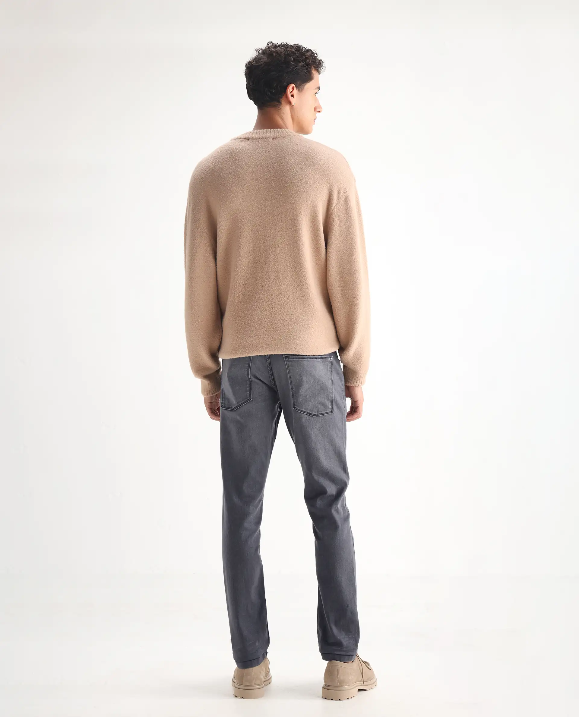 Rare Rabbit Men's Mesa Grey Cotton Blend Plain Hawk Slim Fit Jeans - Image 9