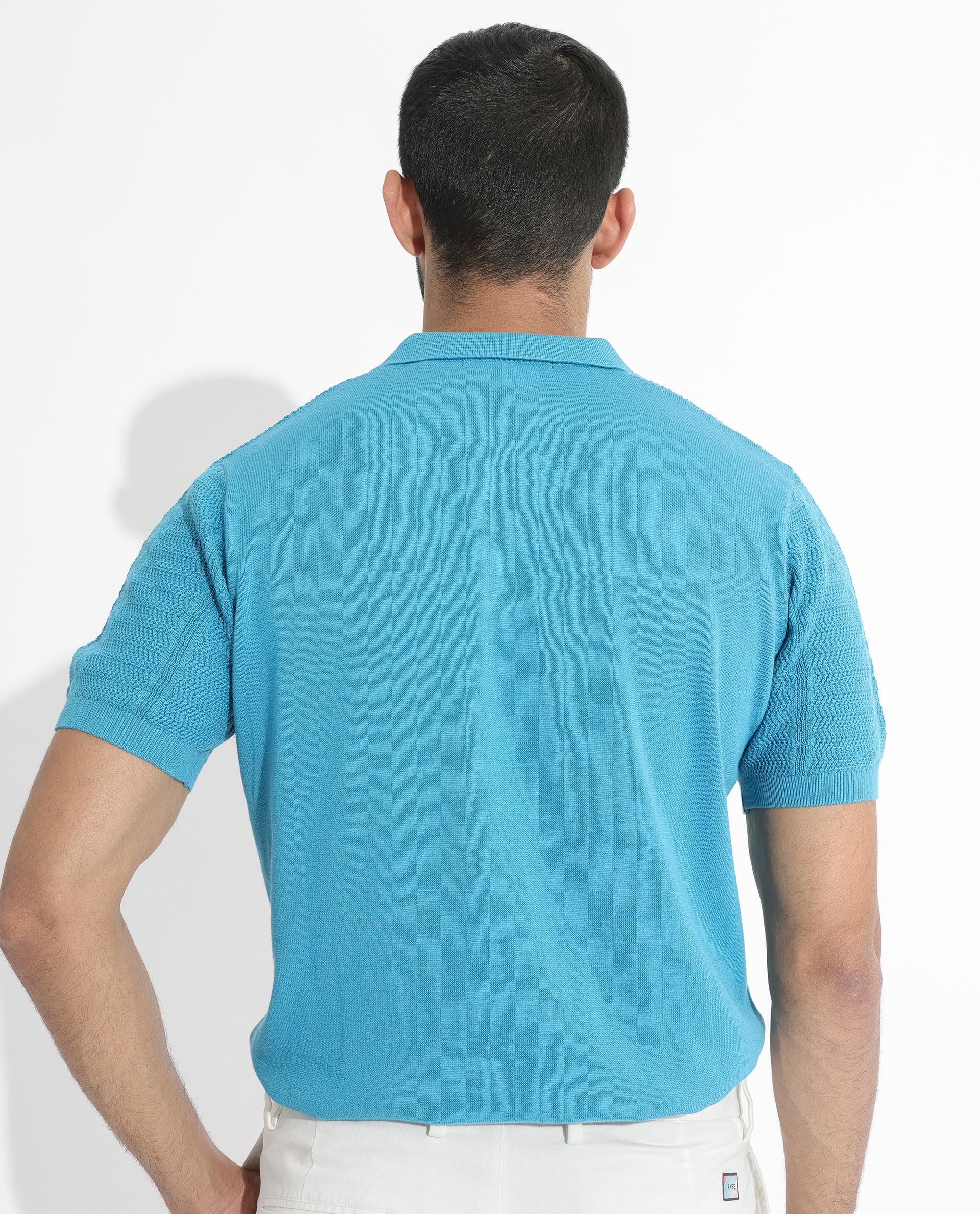 Rare Rabbit Men's Mesk Flouroscent Blue Cotton Textured Regular Fit Half Sleeve Polo - Image 8
