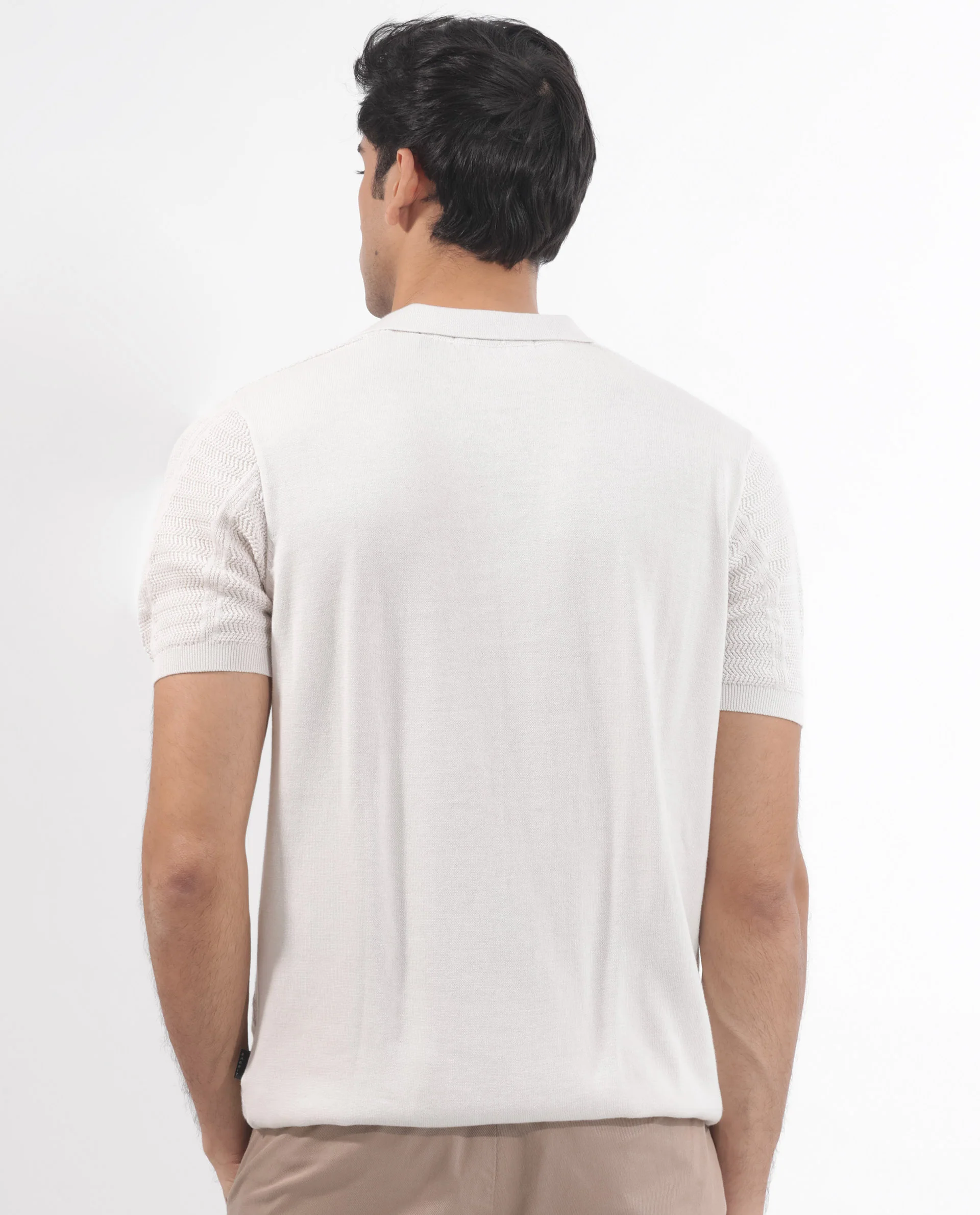 Rare Rabbit Men's Mesk Off White Cotton Textured Regular Fit Half Sleeve Polo - Image 8