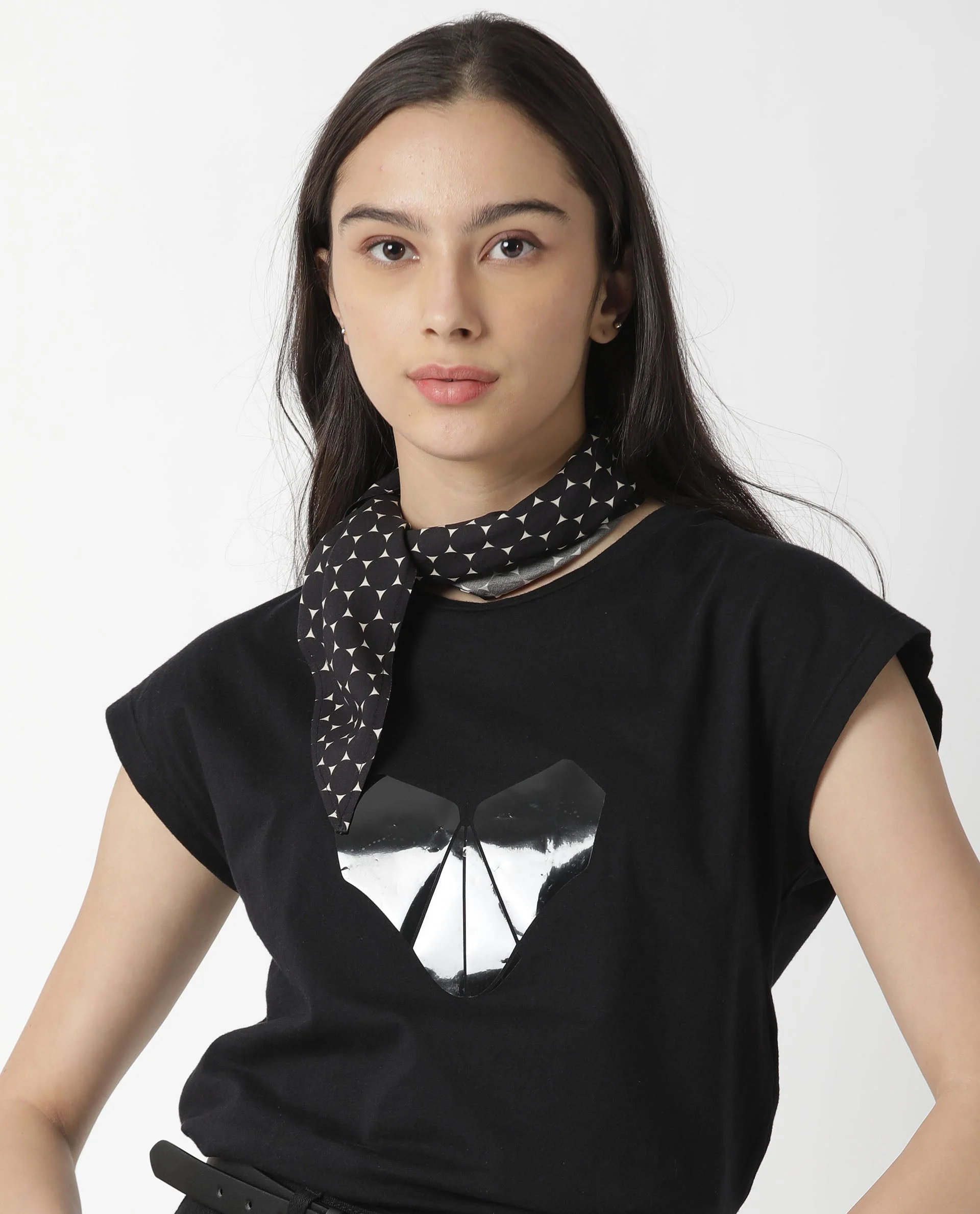 Rareism Women Mesmo Black Scarf Cotton Silk - Image 4