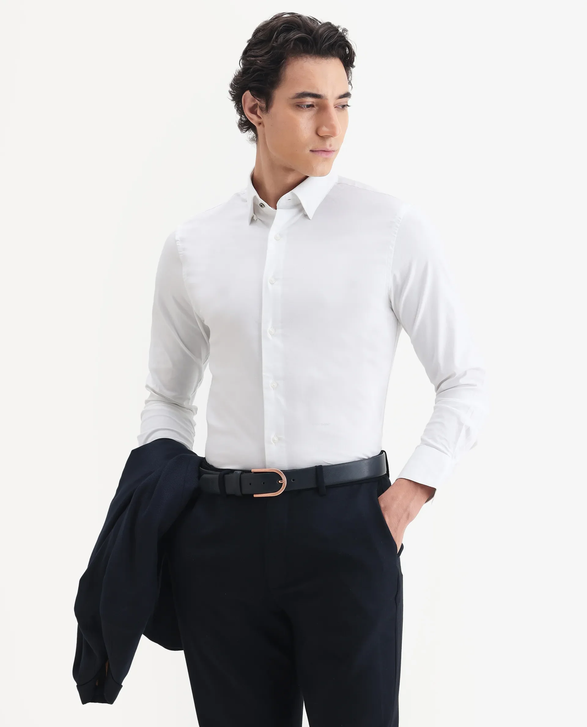 Rare Rabbit Men's Messa White Cotton Plain Regular Fit Full Sleeve Collared Shirt
