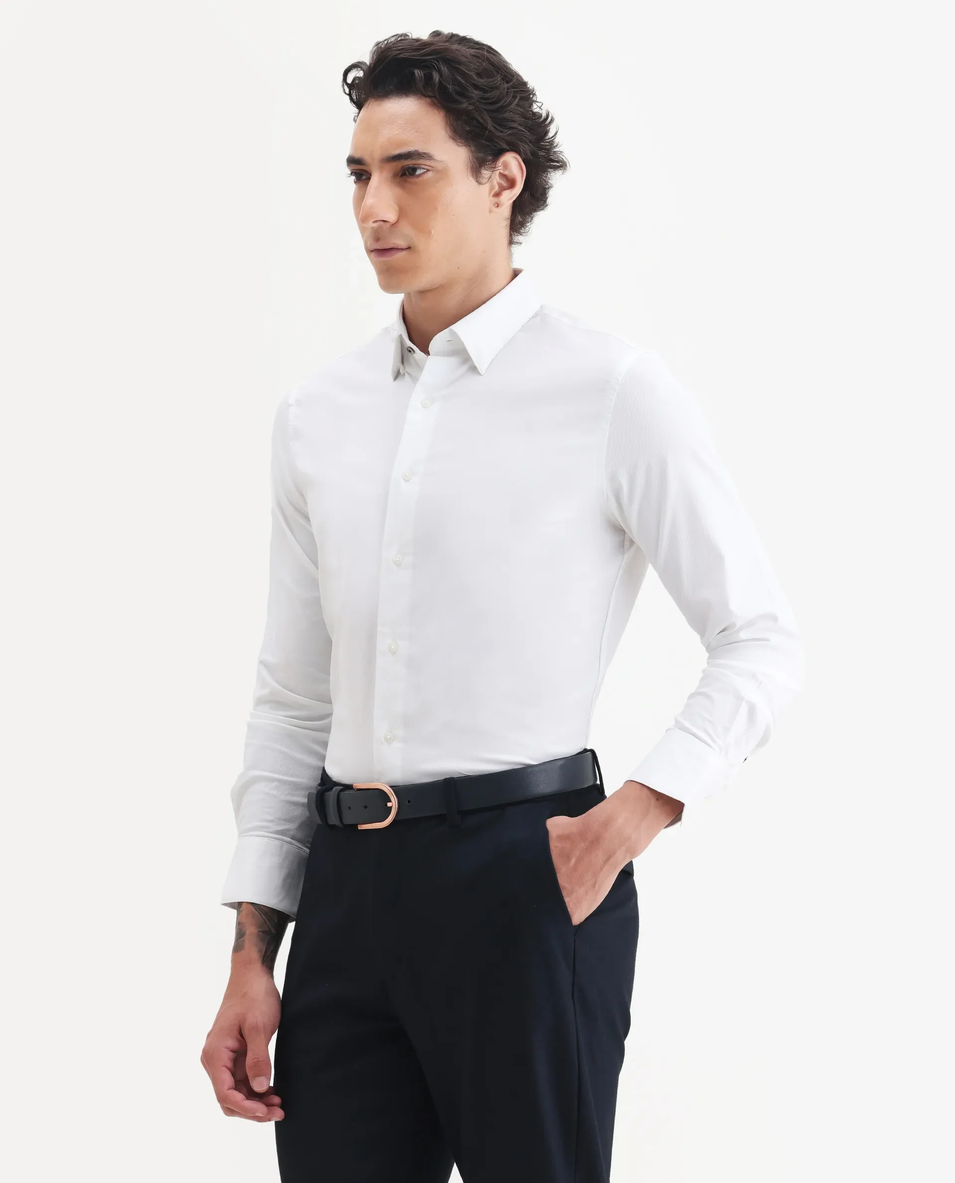 Rare Rabbit Men's Messa White Cotton Plain Regular Fit Full Sleeve Collared Shirt - Image 5