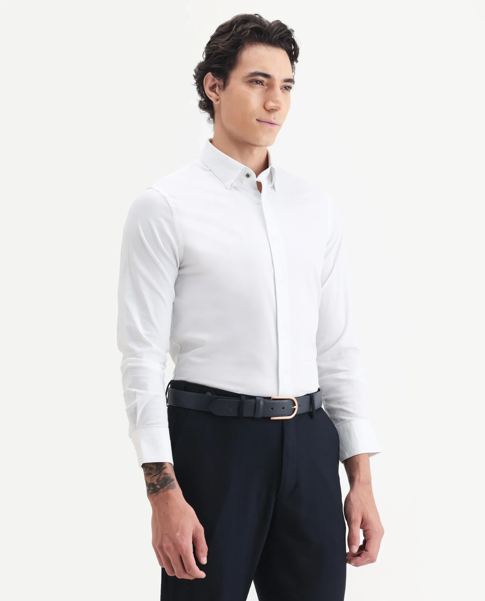 Rare Rabbit Men's Messa White Cotton Plain Regular Fit Full Sleeve Collared Shirt - Image 6