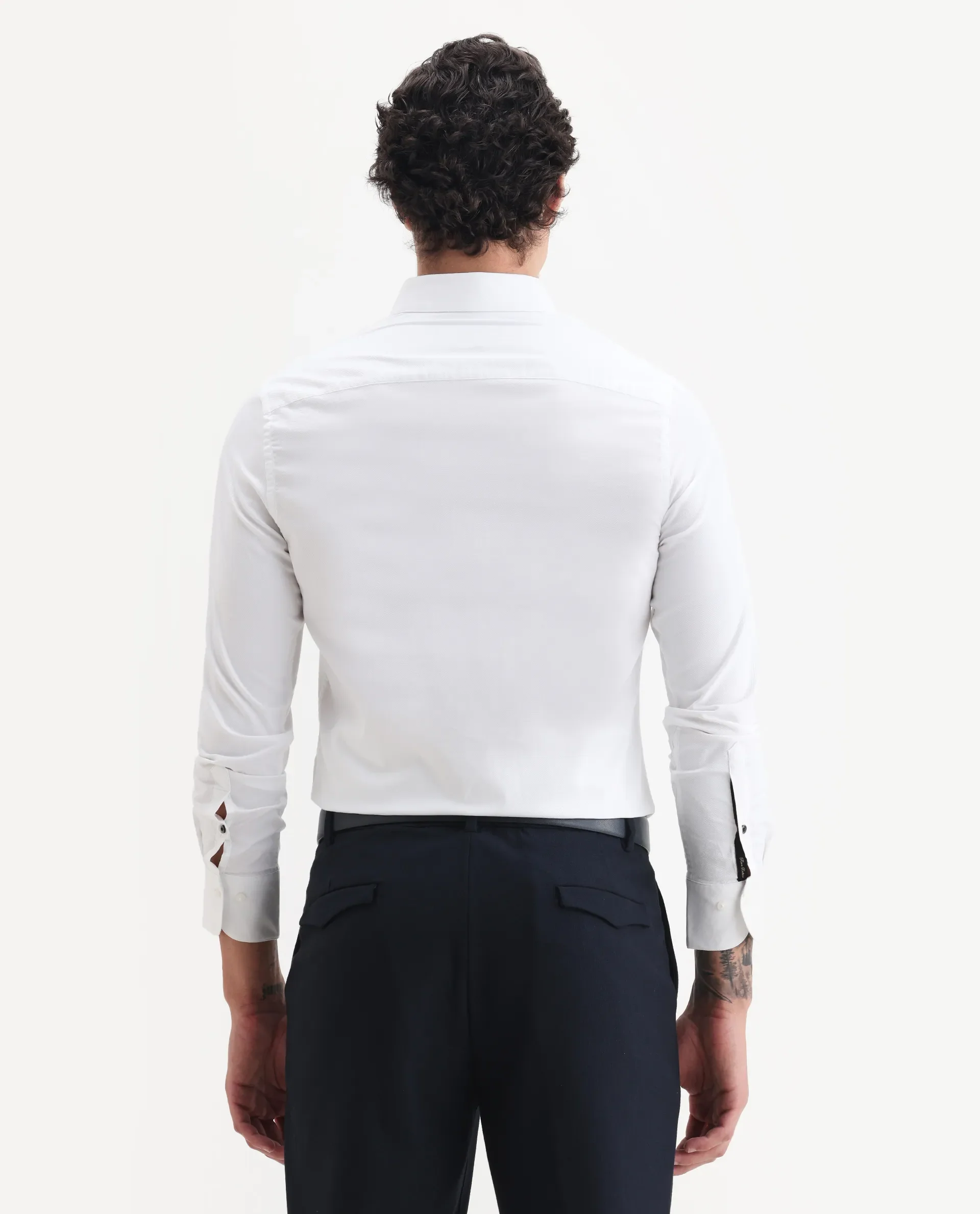 Rare Rabbit Men's Messa White Cotton Plain Regular Fit Full Sleeve Collared Shirt - Image 7