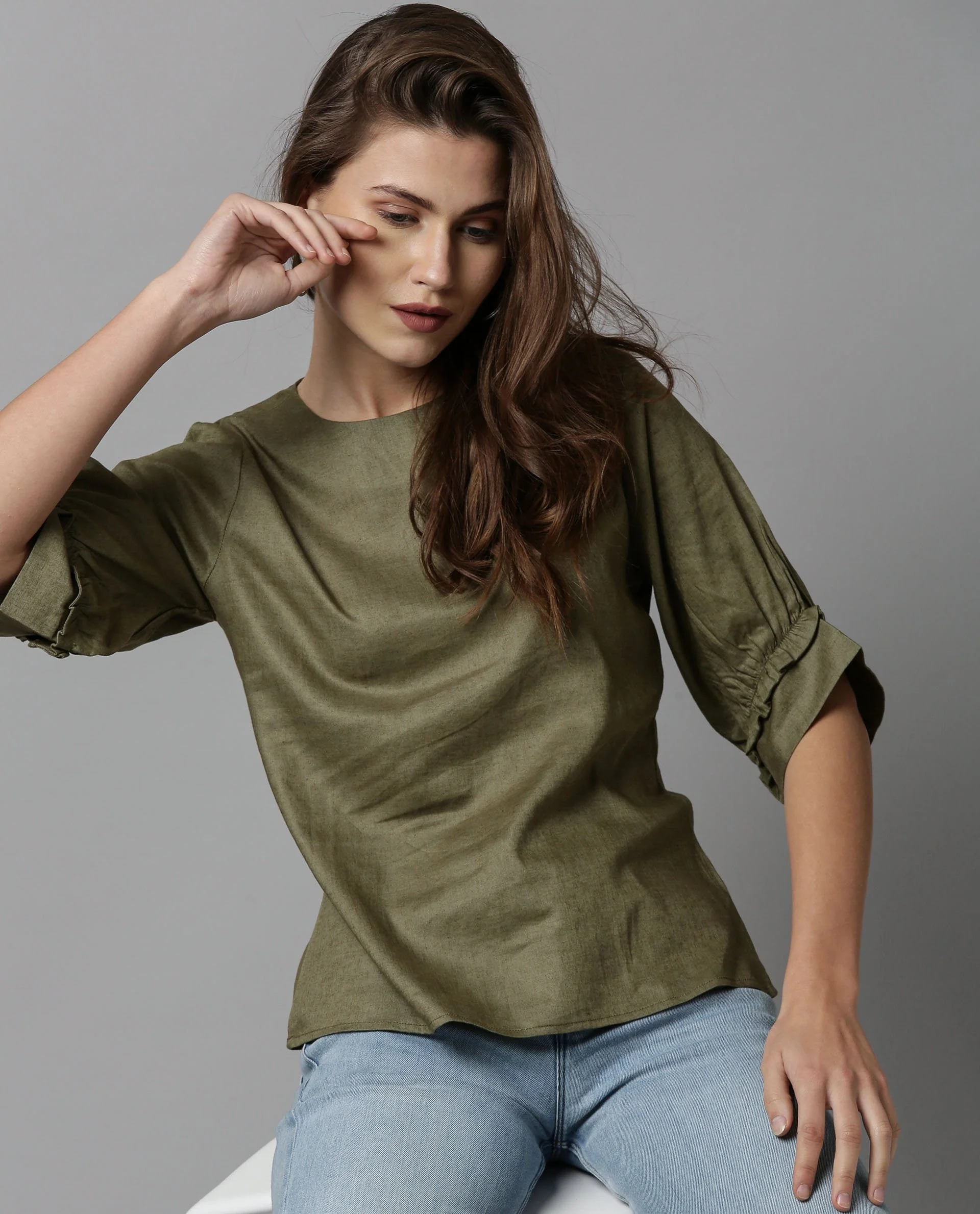 Rareism Women Messi Green Top Short Sleeves Solid - Image 2
