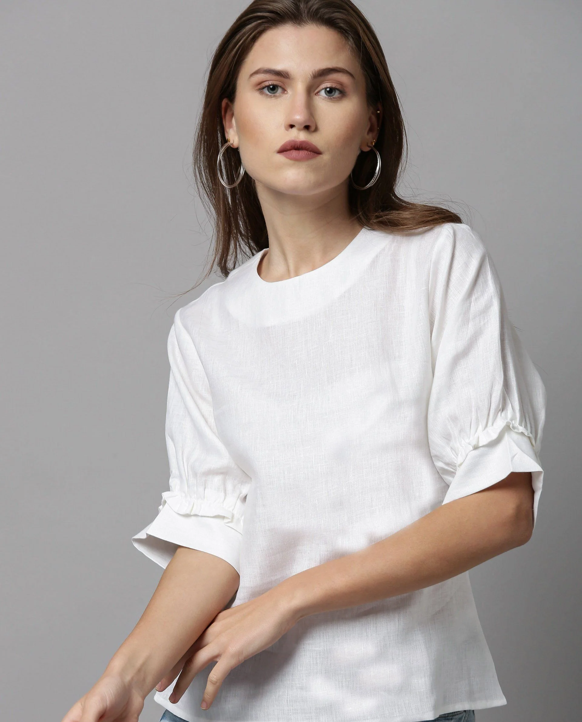 Rareism Women Messi White Top Short Sleeves Solid