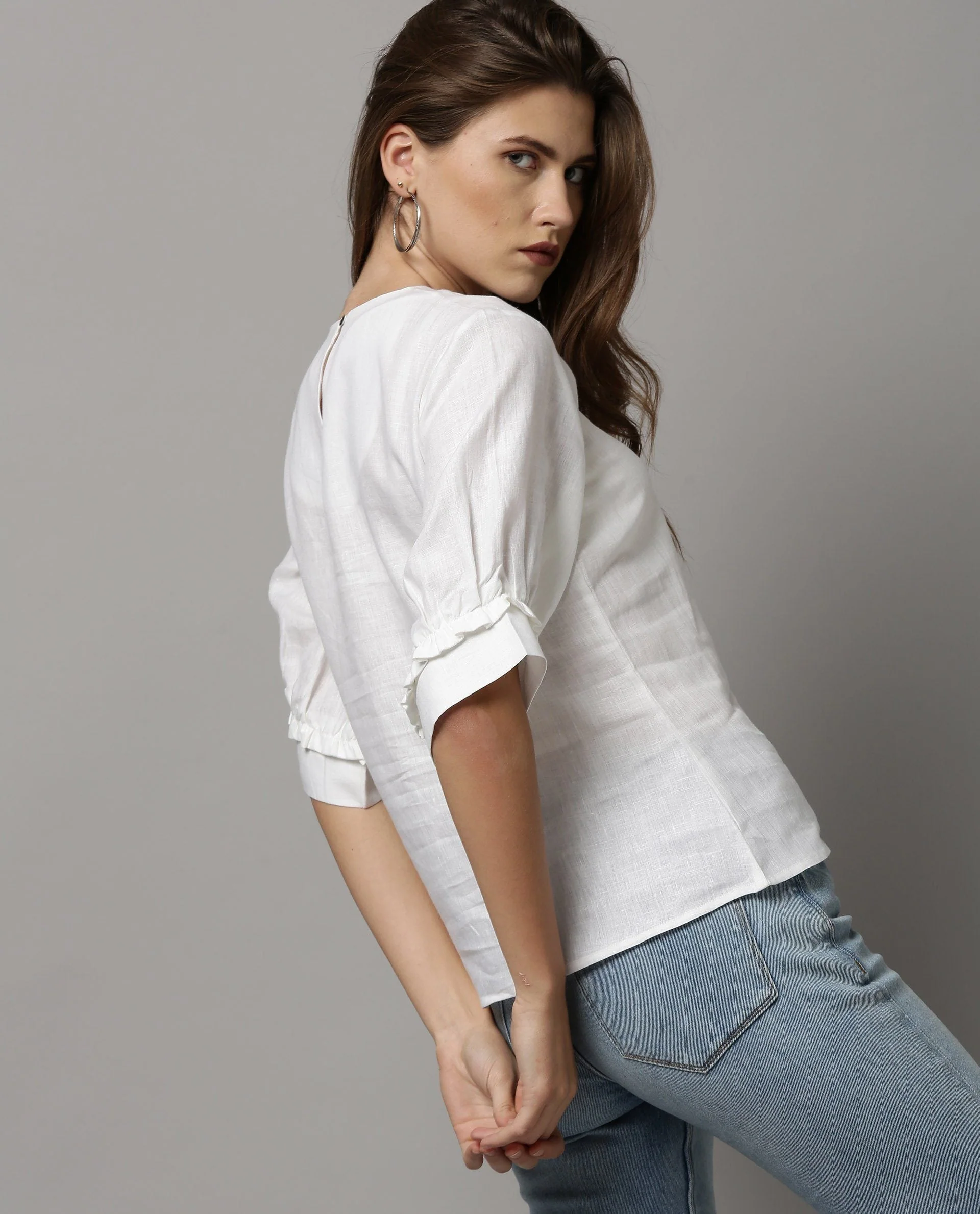 Rareism Women Messi White Top Short Sleeves Solid - Image 3