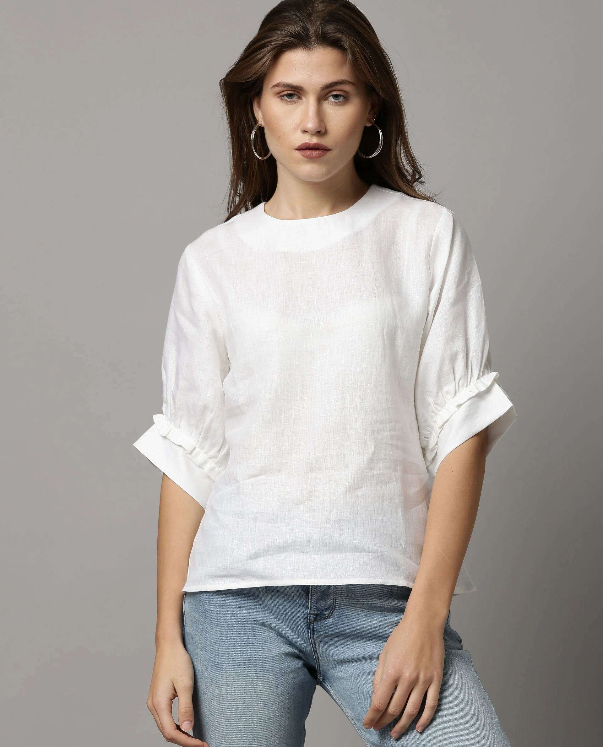 Rareism Women Messi White Top Short Sleeves Solid - Image 4
