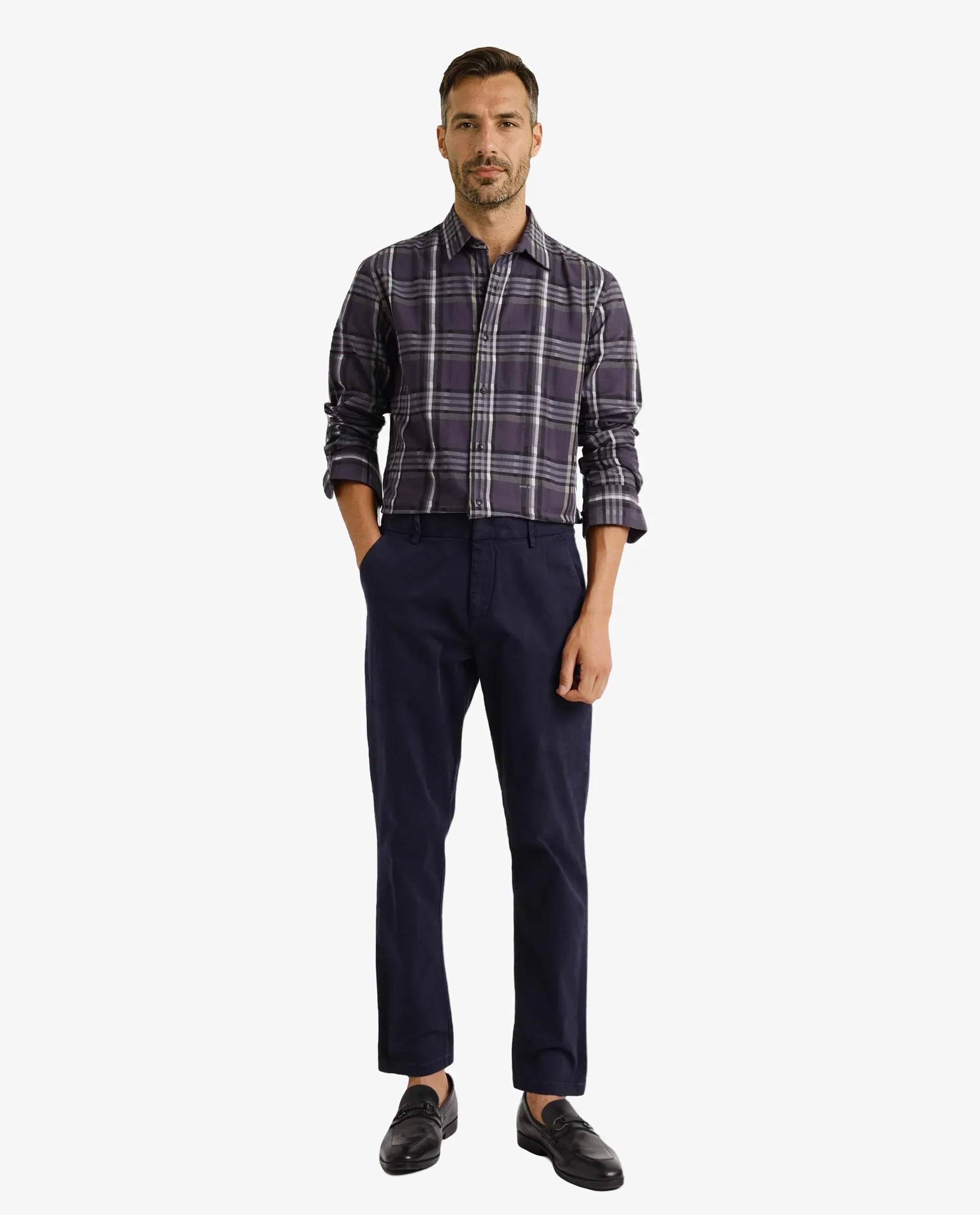 Rare Rabbit Men's Mest Navy Cotton Checked Print Regular Fit Full Sleeve Collared Shirt - Image 2