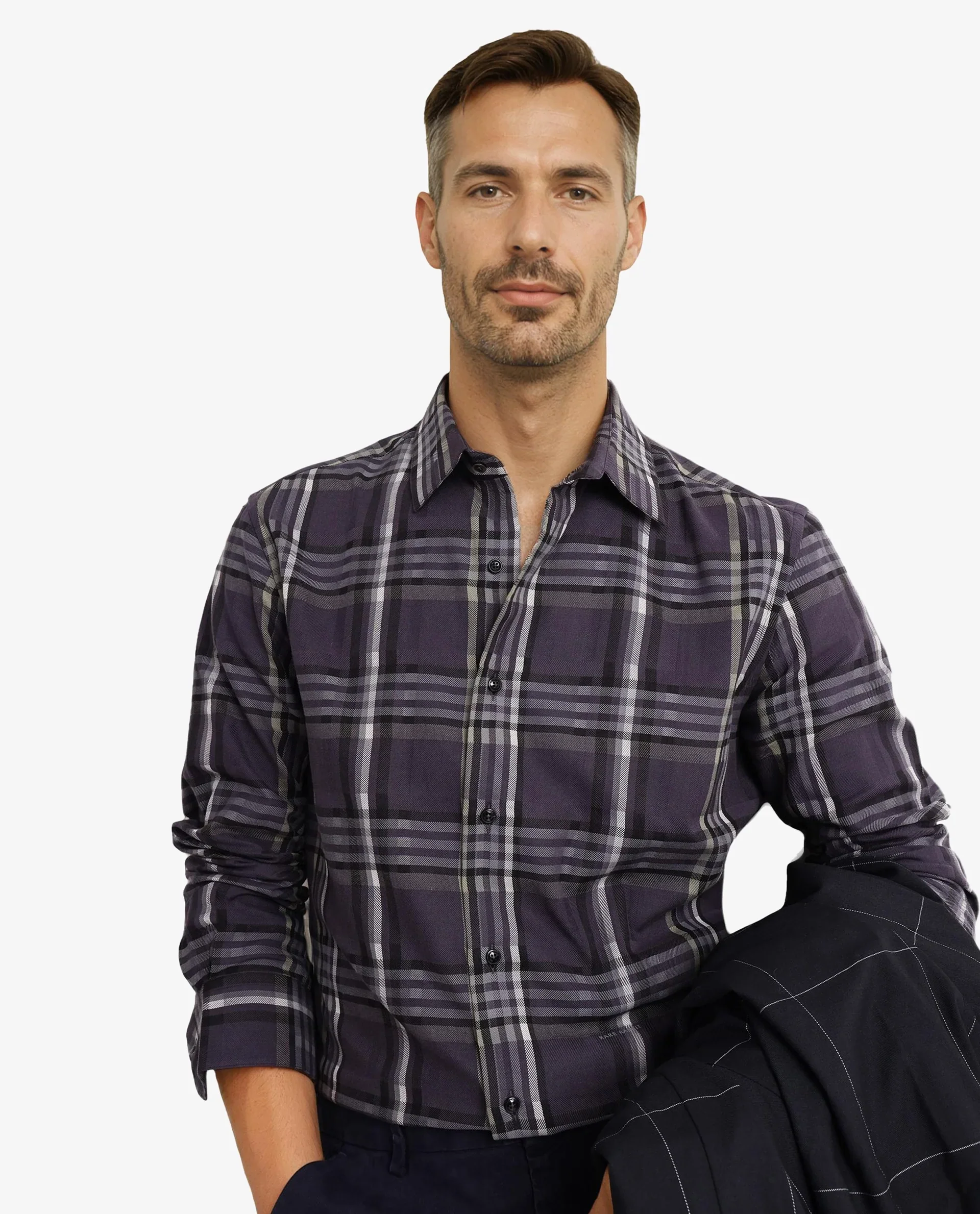 Rare Rabbit Men's Mest Navy Cotton Checked Print Regular Fit Full Sleeve Collared Shirt - Image 3