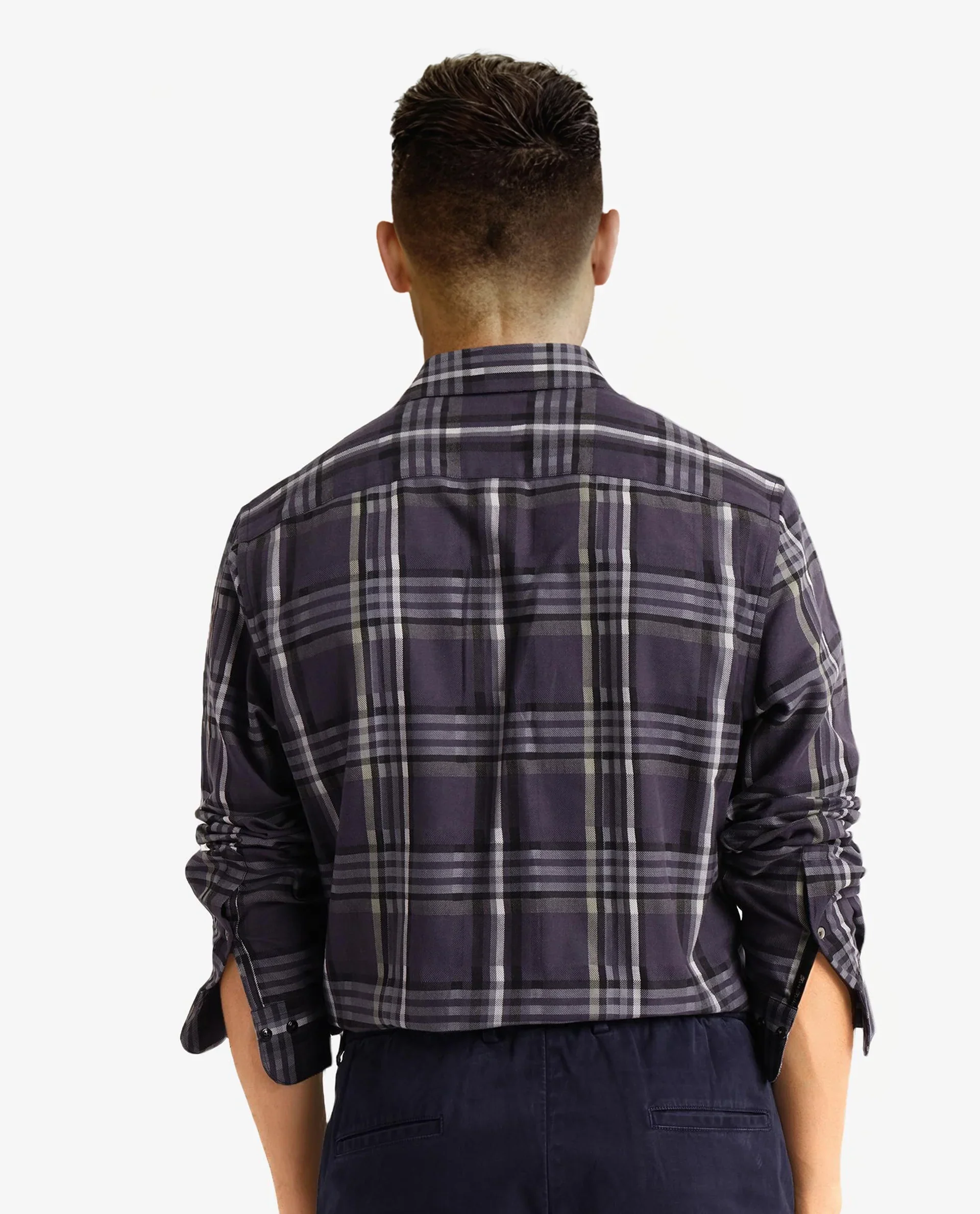 Rare Rabbit Men's Mest Navy Cotton Checked Print Regular Fit Full Sleeve Collared Shirt - Image 5
