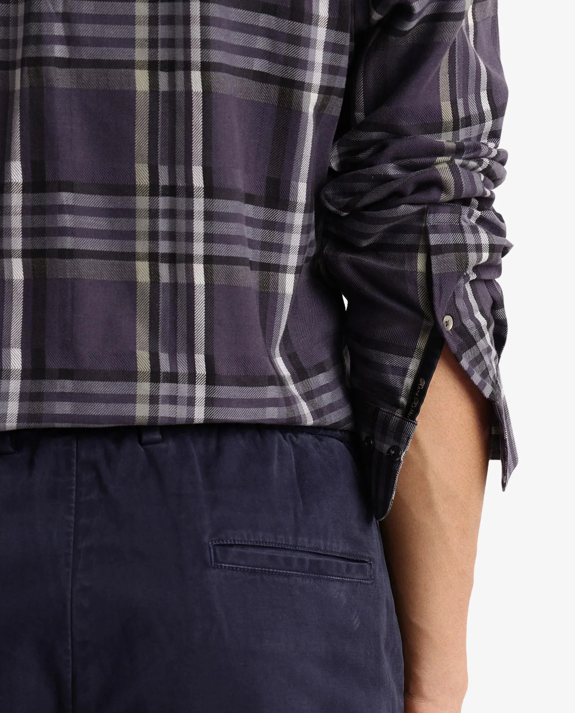 Rare Rabbit Men's Mest Navy Cotton Checked Print Regular Fit Full Sleeve Collared Shirt - Image 6