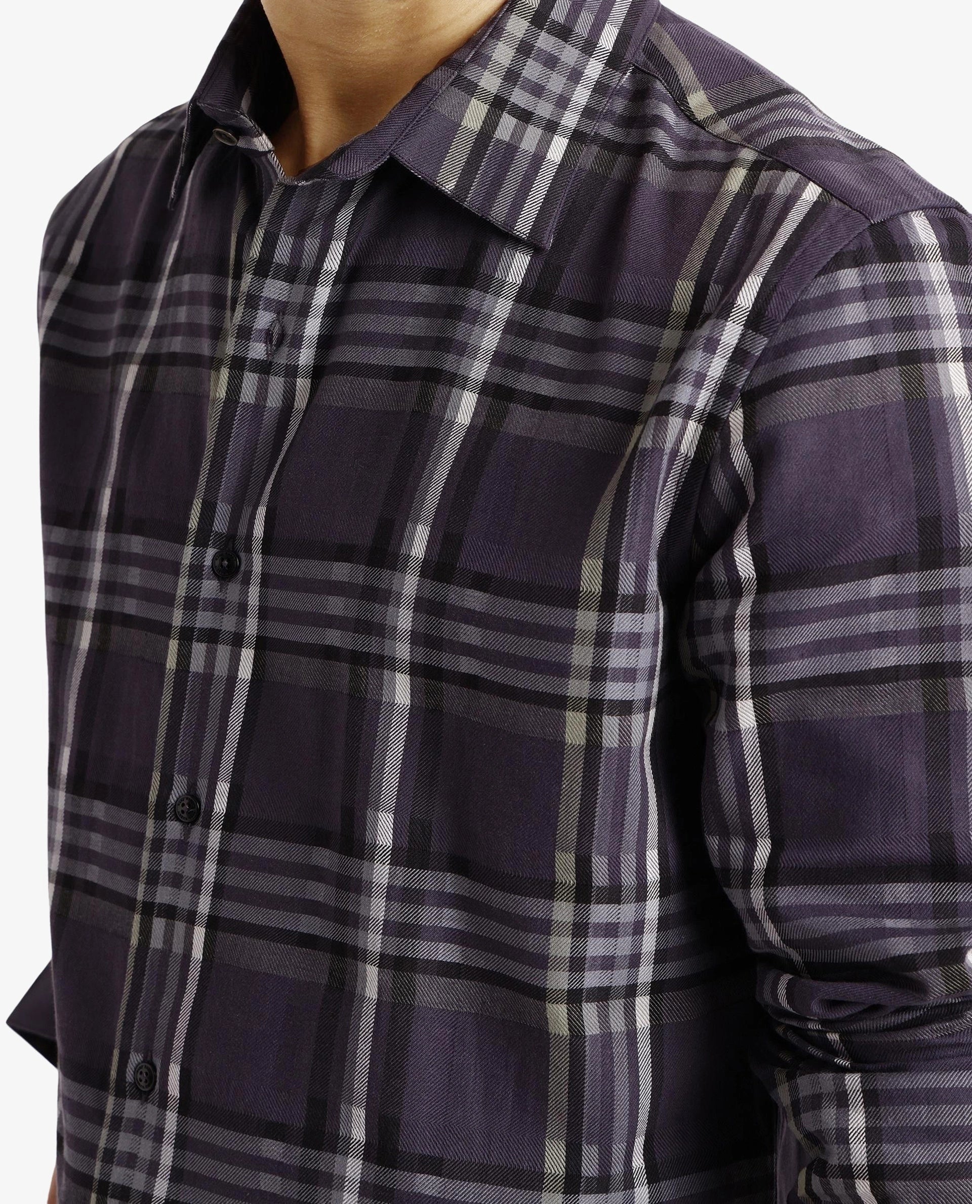 Rare Rabbit Men's Mest Navy Cotton Checked Print Regular Fit Full Sleeve Collared Shirt - Image 7