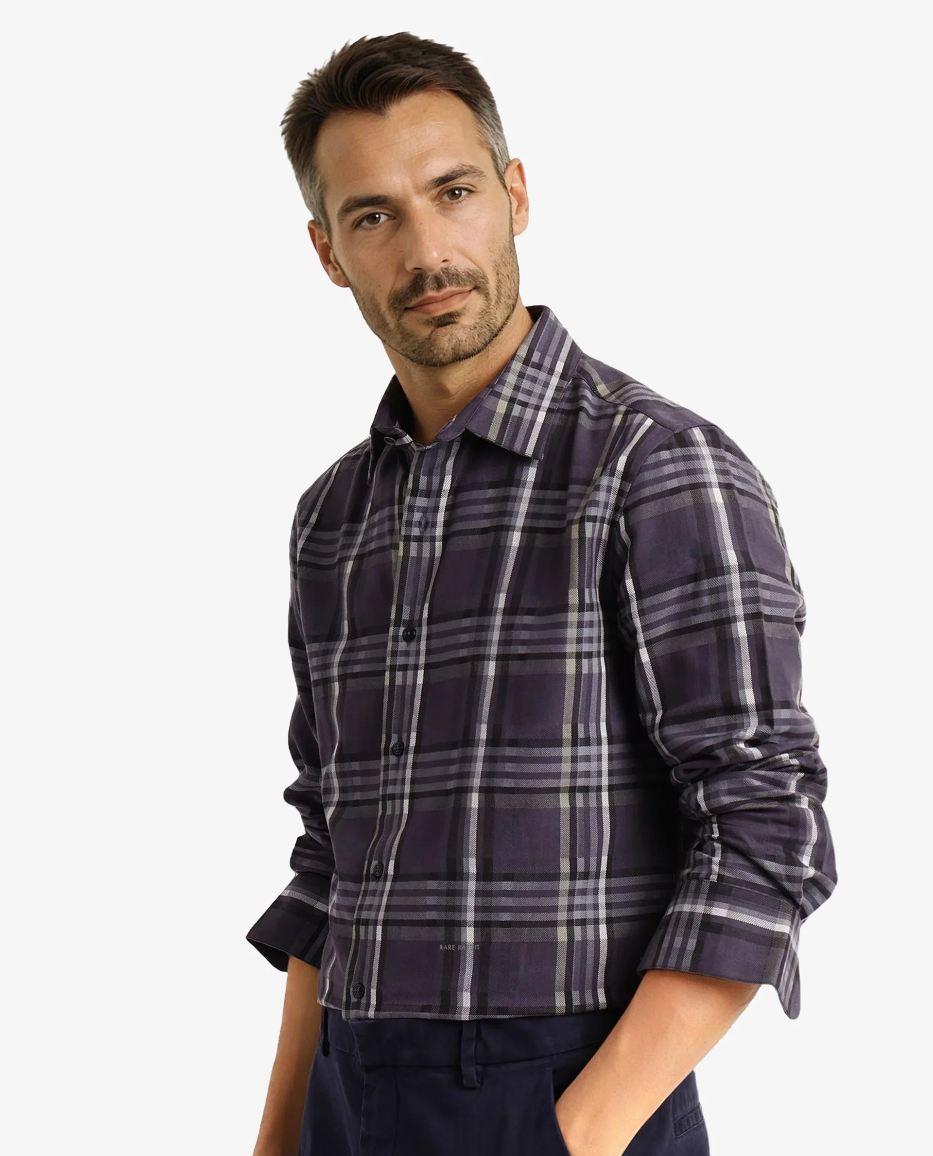 Rare Rabbit Men's Mest Navy Cotton Checked Print Regular Fit Full Sleeve Collared Shirt - Image 9
