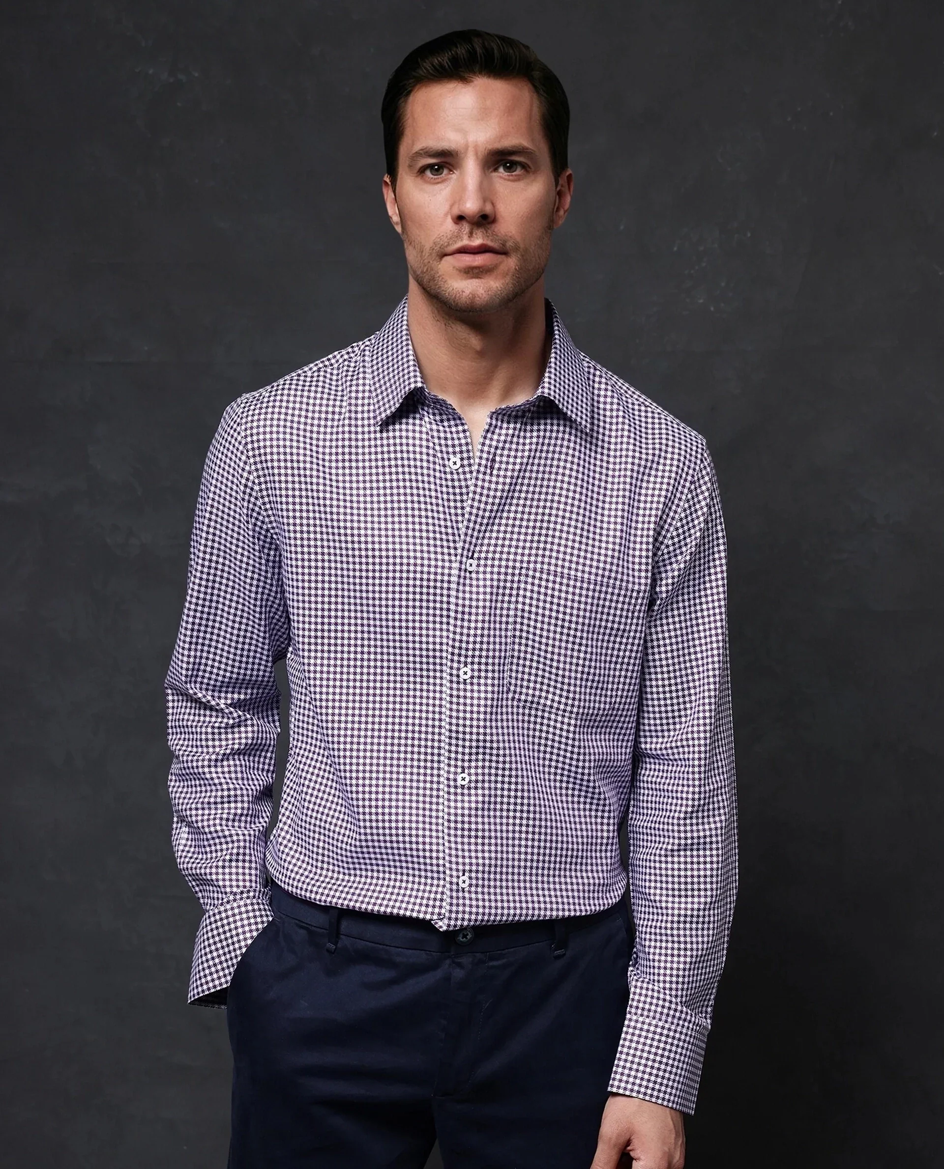 Rare Rabbit Men's Mester Dark Purple Cotton Blend Checked Print Regular Fit Full Sleeve Collared Shirt - Image 10
