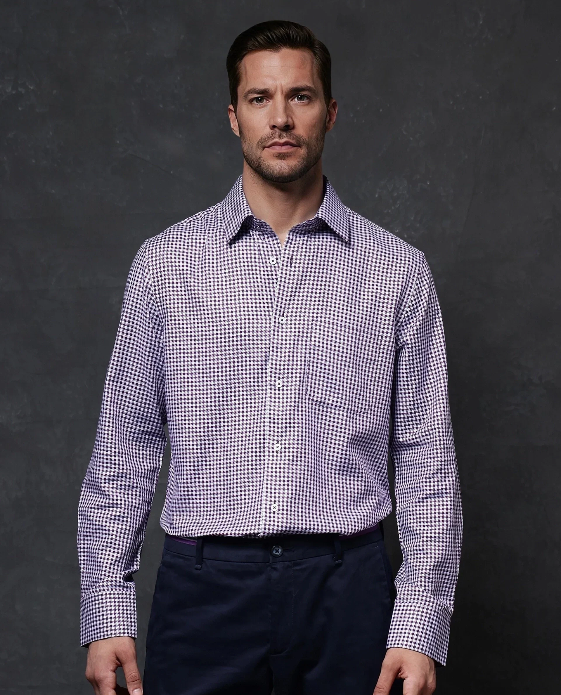 Rare Rabbit Men's Mester Dark Purple Cotton Blend Checked Print Regular Fit Full Sleeve Collared Shirt - Image 3