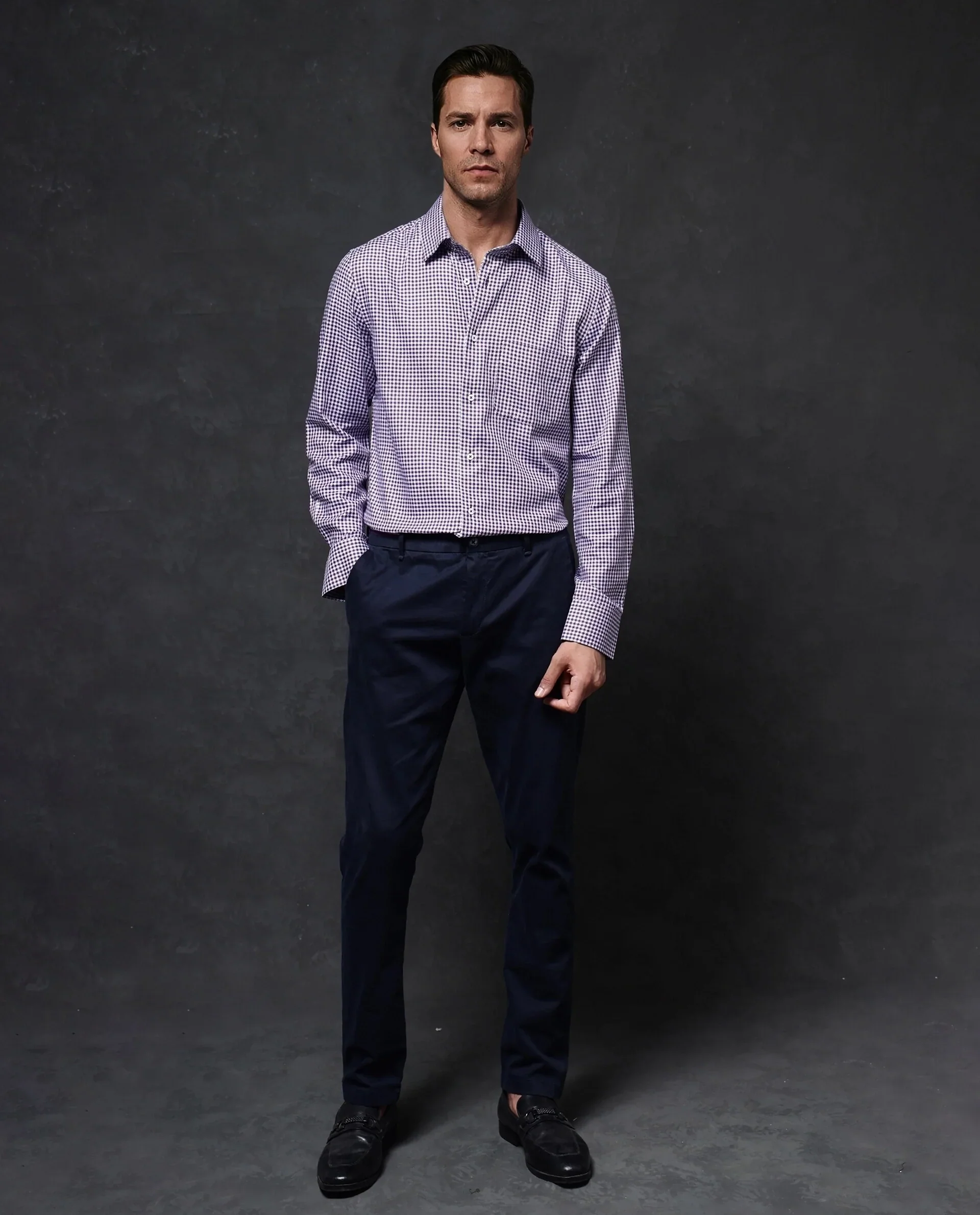 Rare Rabbit Men's Mester Dark Purple Cotton Blend Checked Print Regular Fit Full Sleeve Collared Shirt - Image 5